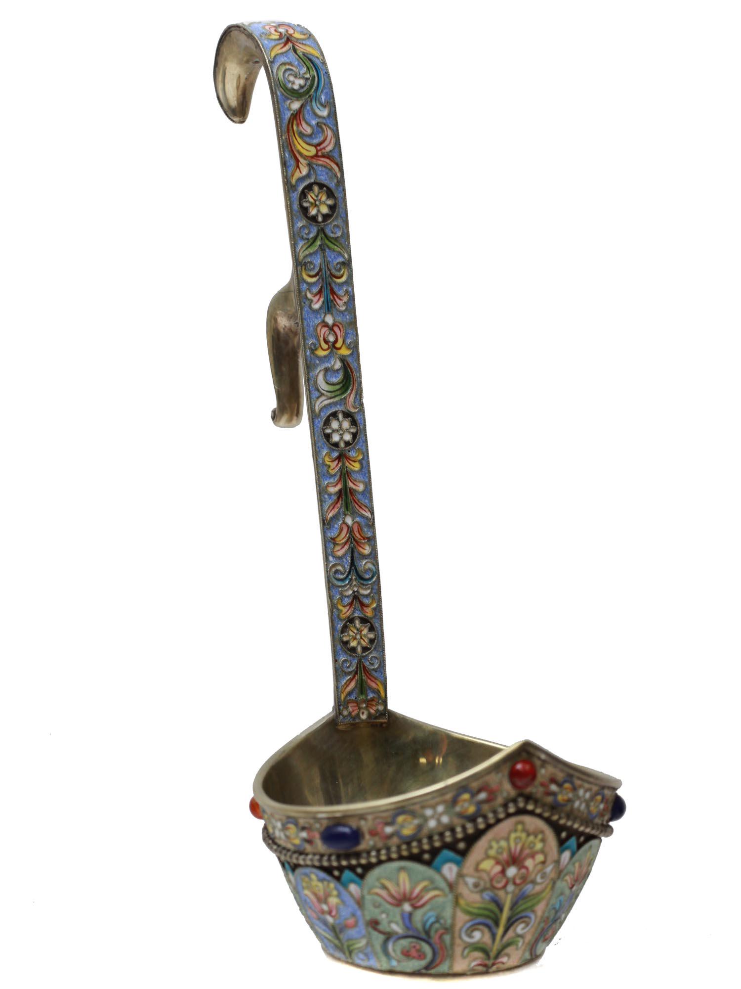 A RUSSIAN SILVER AND ENAMEL KOVSH LADLE (1 of 9)