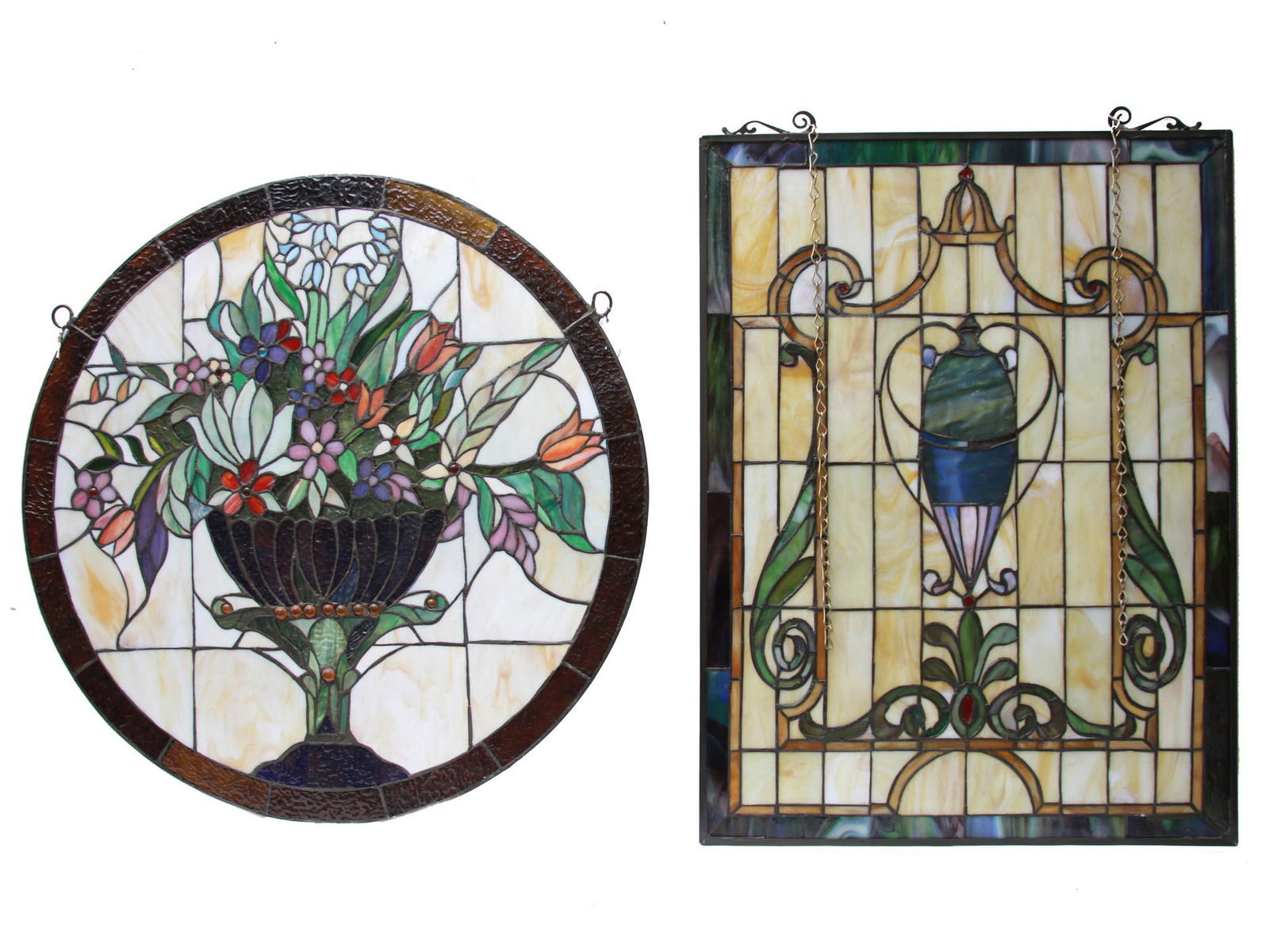 SET TWO GLASS WALL HANGING WINDOWS TIFFANY STYLE (1 of 5)