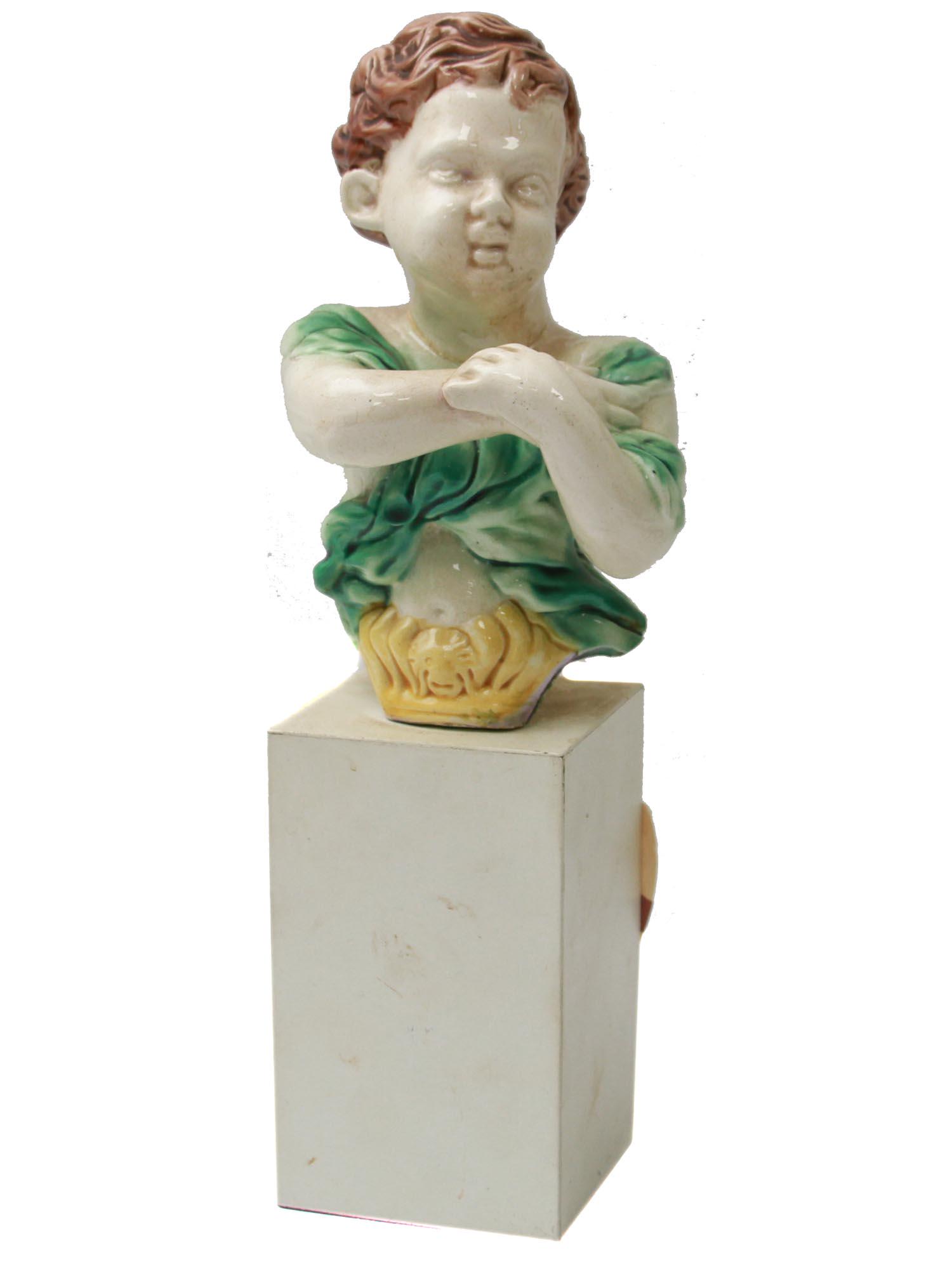 AN ANTIQUE MAJOLICA CERAMIC FIGURINE BUST INFANT (1 of 12)