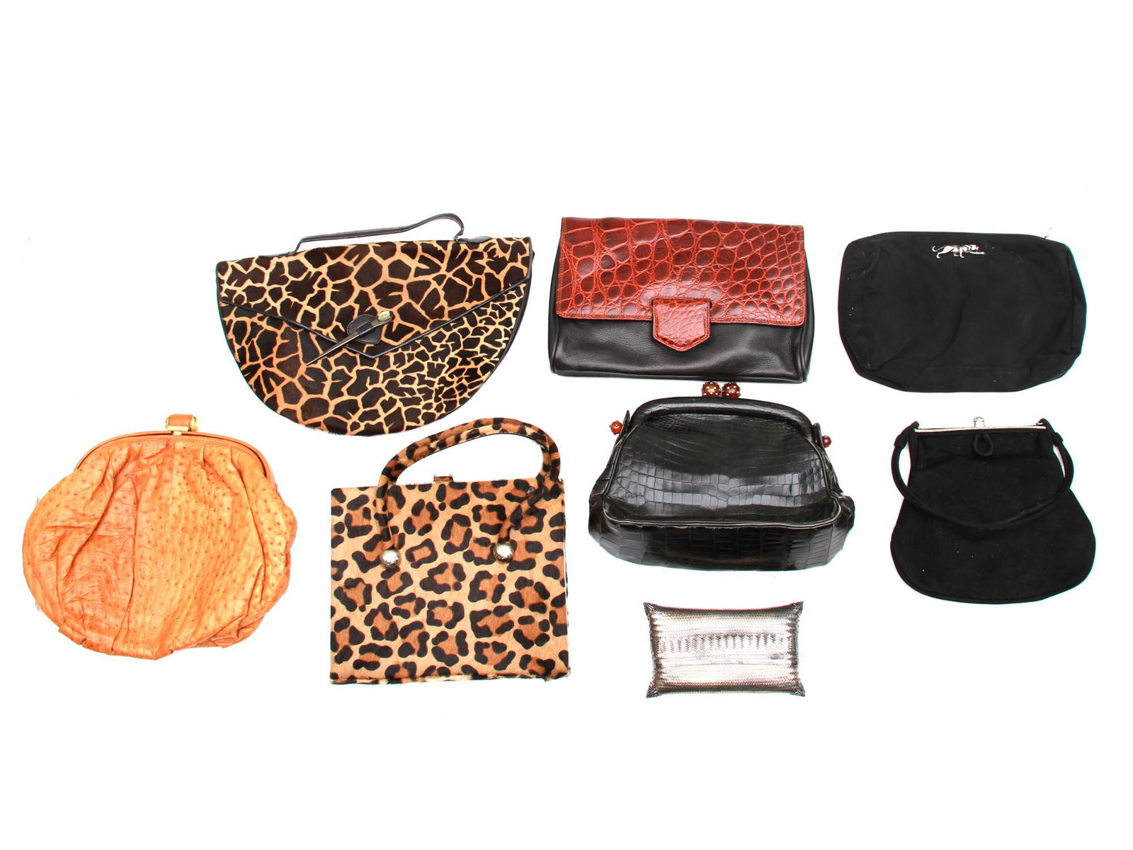 SET OF EIGHT VINTAGE EVENING PURSES LEOPARD COINS (1 of 9)