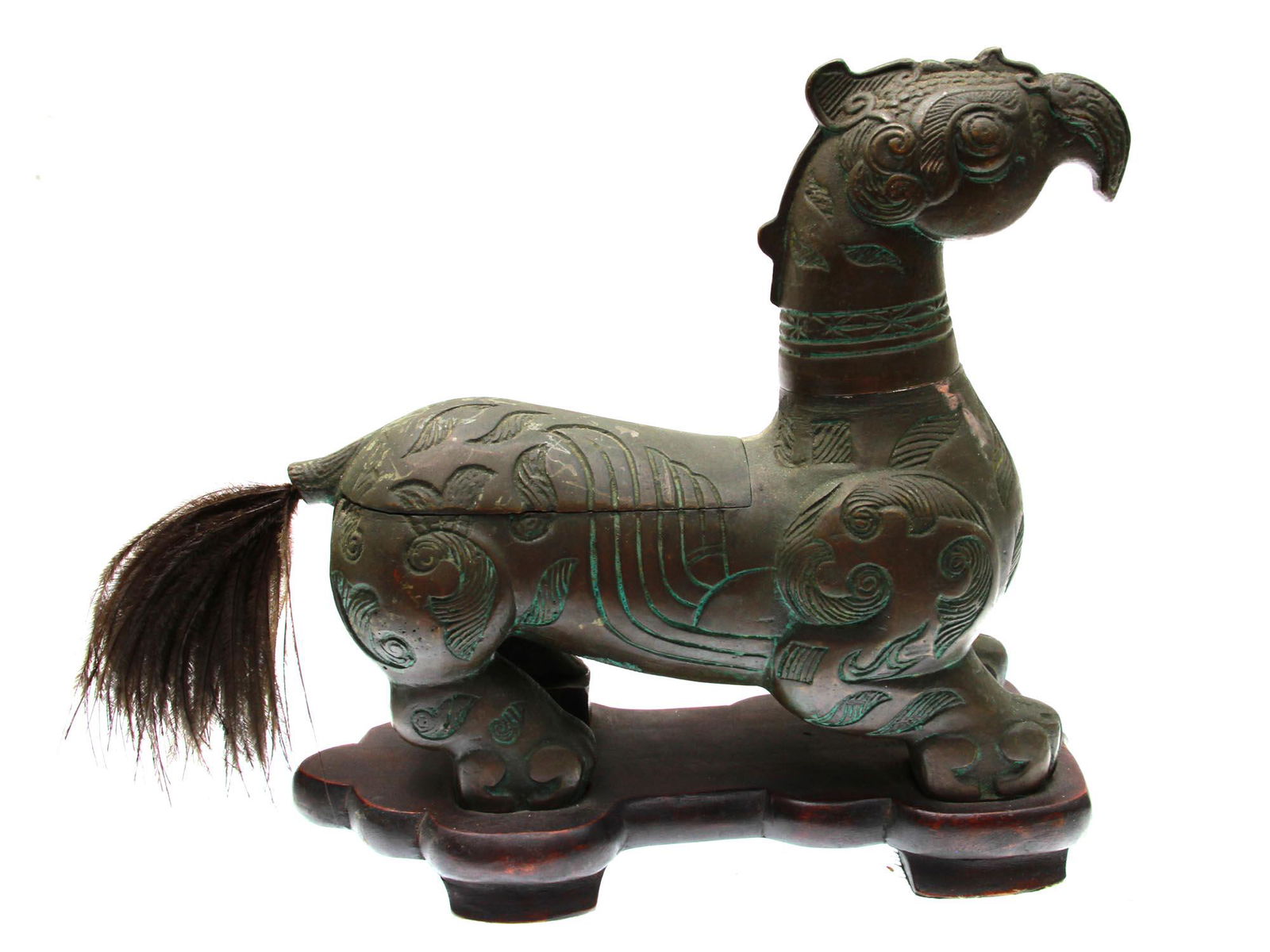 ANTIQUE CHINESE BRONZE CARVED GRIFFIN FIGURE TSUN (1 of 3)