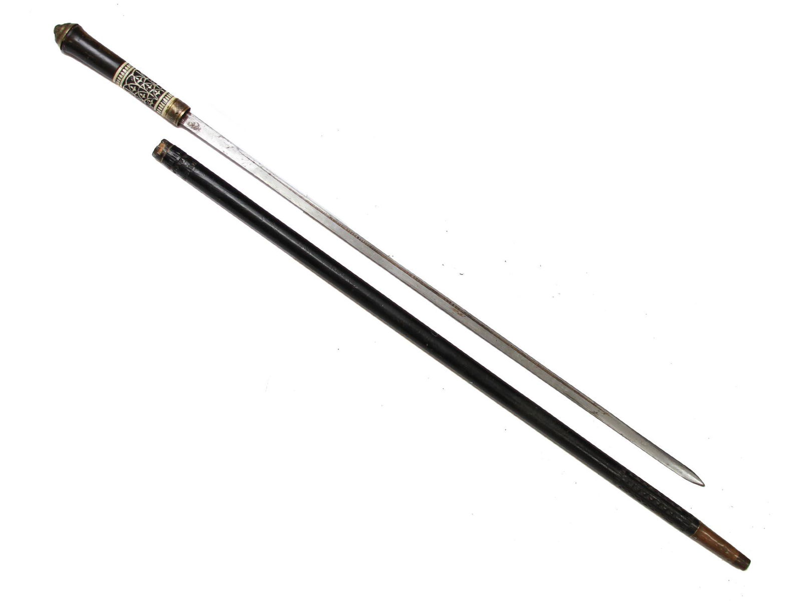 ANTIQUE EASTERN HAND CARVED SWORD WALKING CANE (1 of 10)