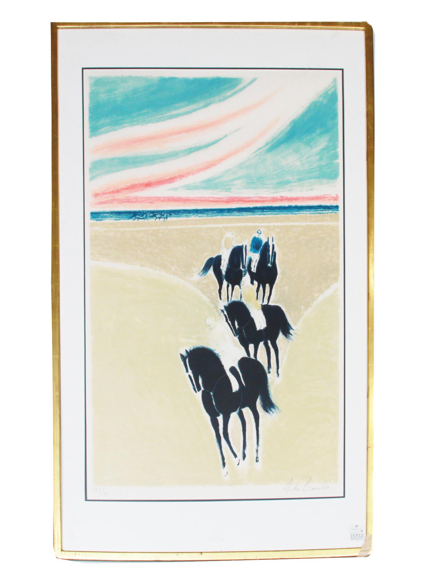 A FRENCH LITHOGRAPH ON PAPER BY ANDRE BRASILIER: Andre Brasilier (French, born 1929) lithograph on paper, Le Retour de la Plage. Signed lower right. Numbered 127 of 140 lower left. Framed. Provenance: The Doyle New York: Old Master, Modern and Conte