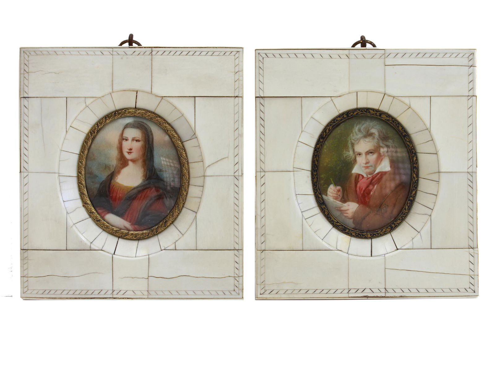 A PAIR OF ANTIQUE MINIATURE PAINTINGS IN FRAME (1 of 5)