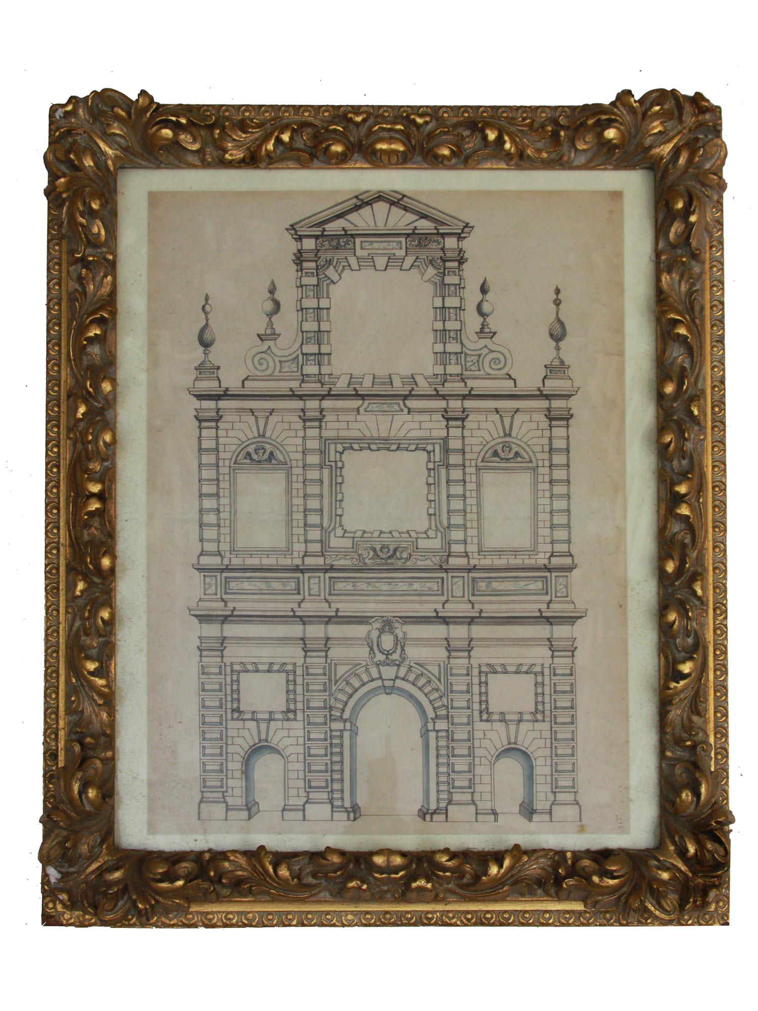 ANTIQUE EUROPEAN ARCHITECTURAL ENGRAVING ON PAPER (1 of 2)