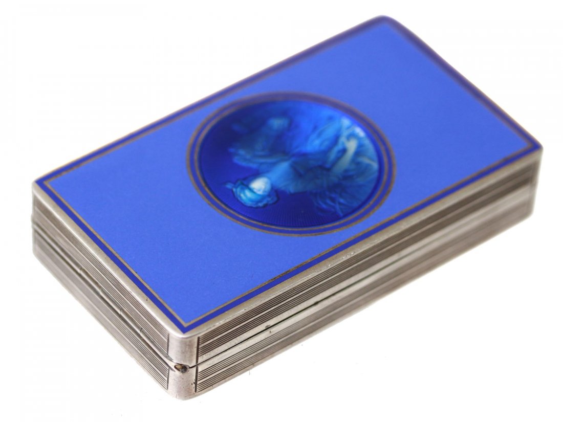 AFTER GREUZE STERLING SILVER BLUE ENAMEL PILL BOX (1 of 8)