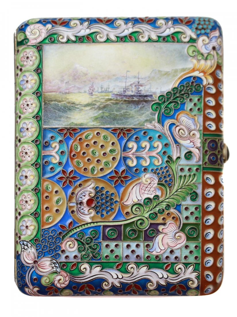 A RUSSIAN SILVER ENAMEL CLOISONNE CIGARETTE CASE (1 of 9)