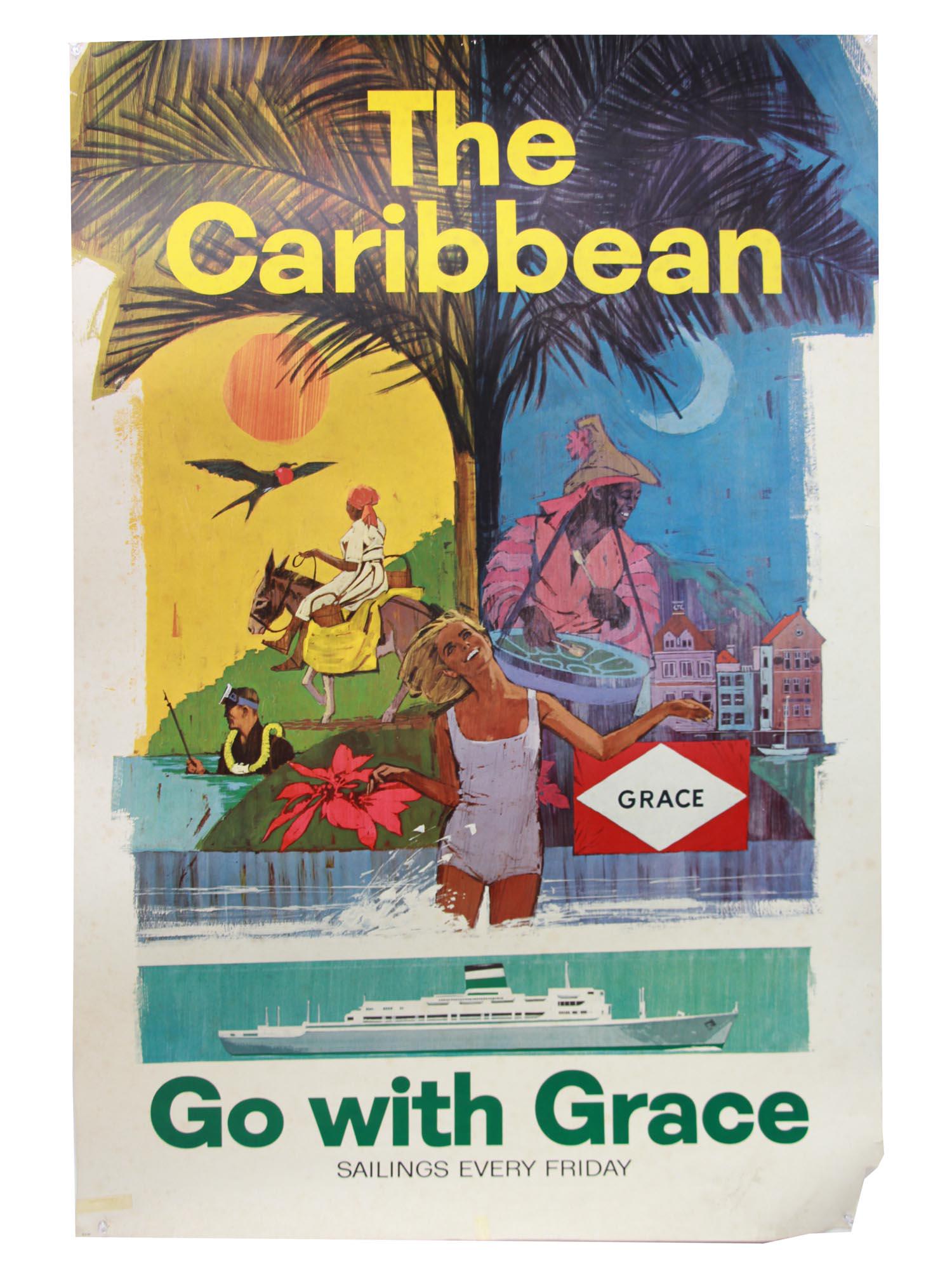 A VINTAGE AMERICAN TRAVEL POSTER GRACE CARIBBEAN (1 of 5)