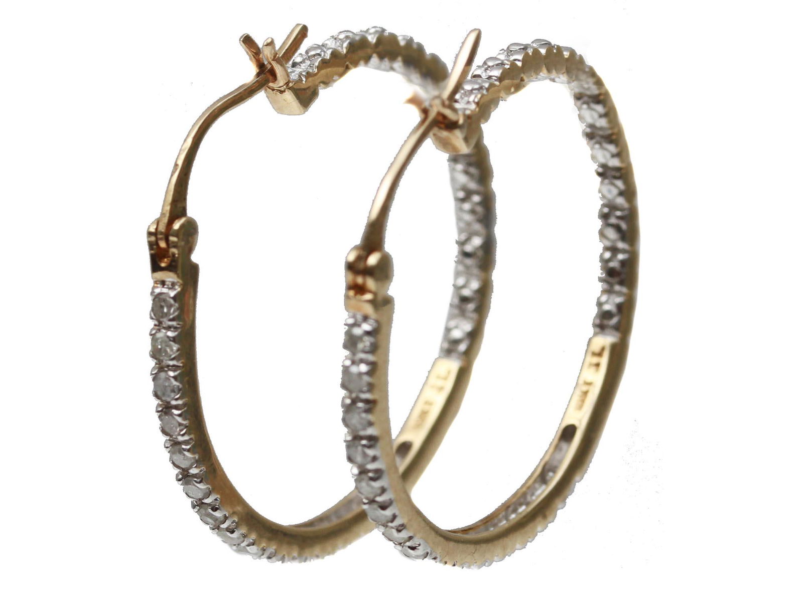 VINTAGE JEWELRY 10K GOLD HOOP EARRINGS W DIAMONDS (1 of 5)