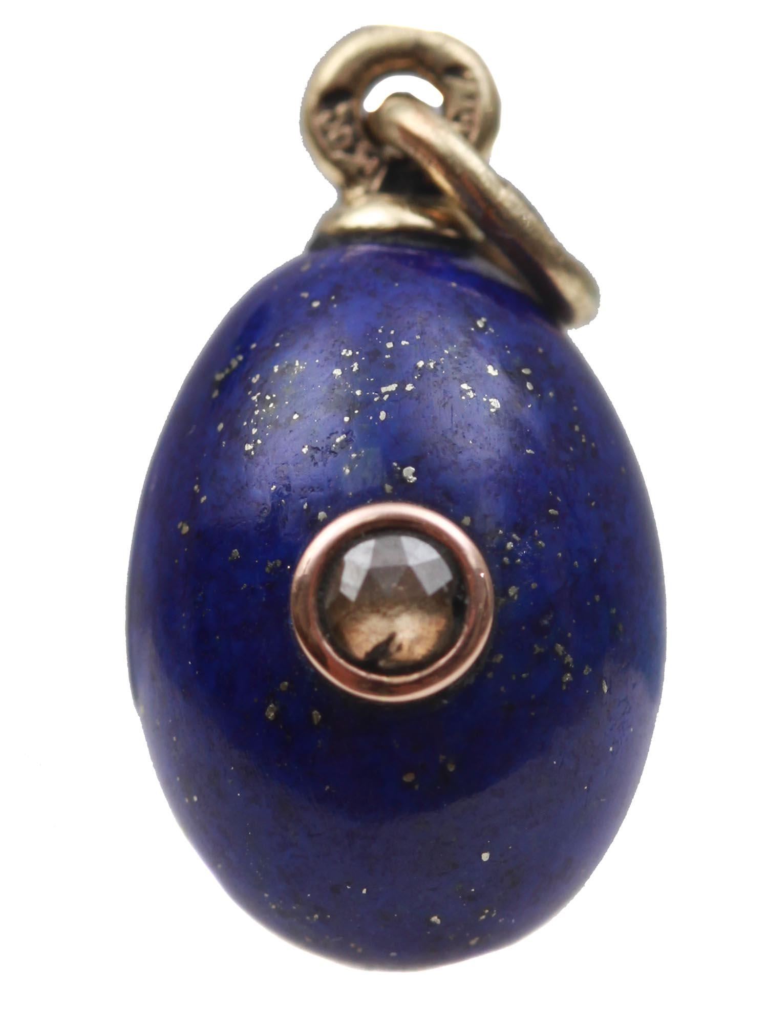 RUSSIAN GOLD LAPIS LAZULI EGG PENDANT W DIAMOND (1 of 5)