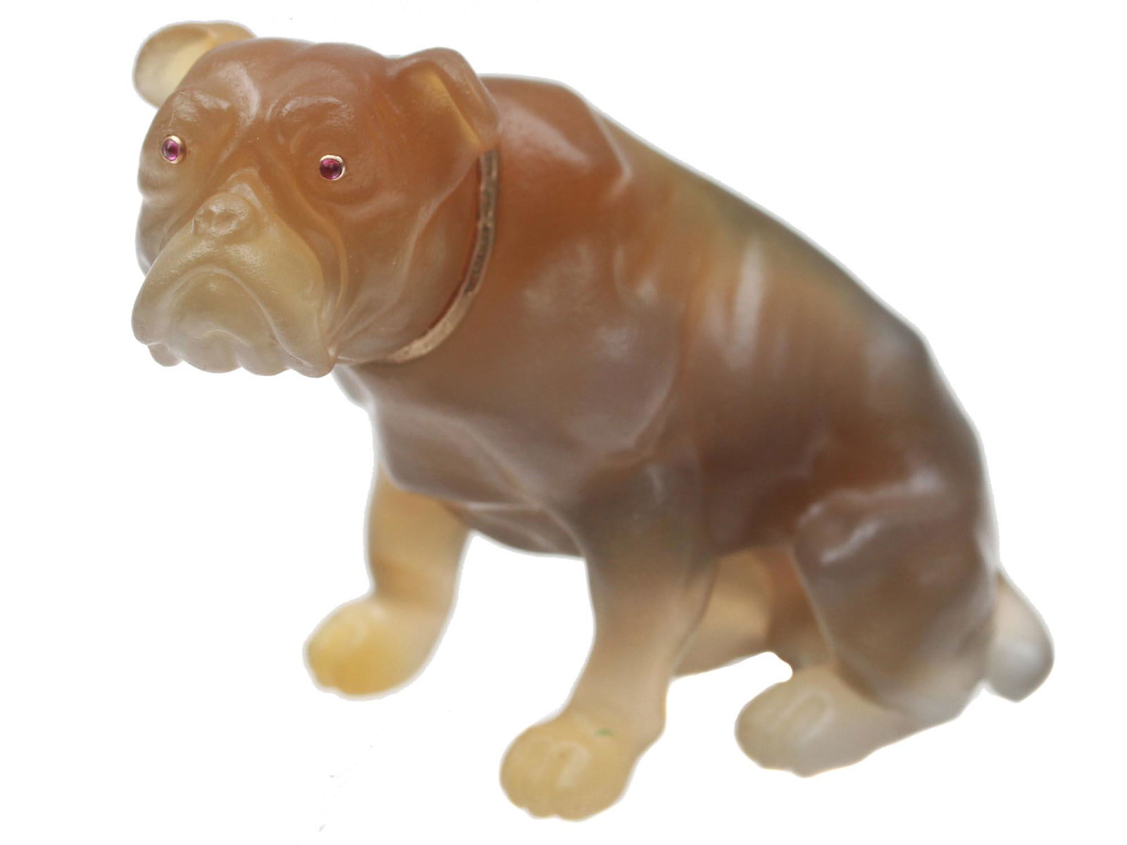 RUSSIAN HAND CARVED AGATE BULLDOG GOLD RUBY EYES (1 of 10)