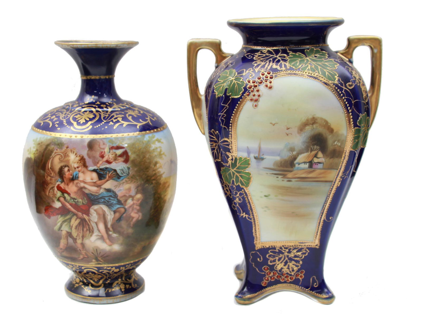 A LOT OF TWO VINTAGE PORCELAIN HAND-PAINTED VASES (1 of 16)