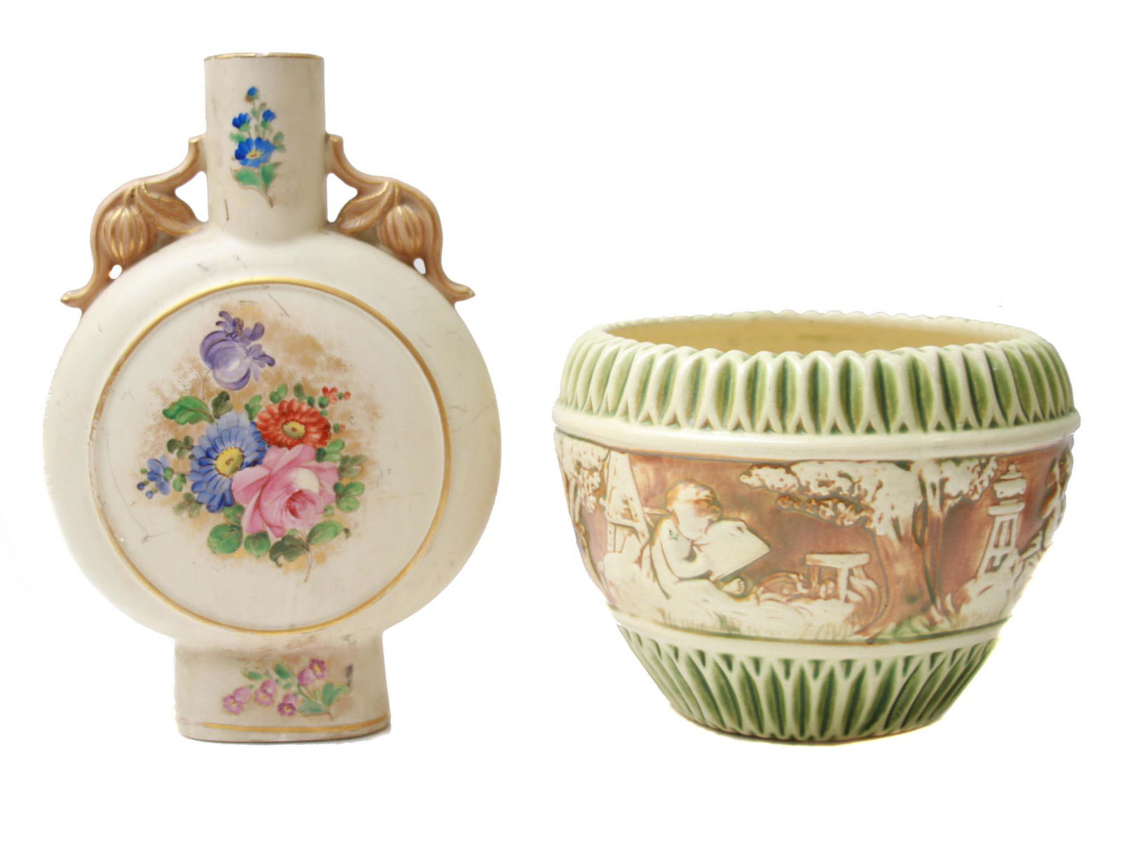 PAIR ANTIQUE VASES FRENCH AND ROSEVILLE POTTERY (1 of 9)