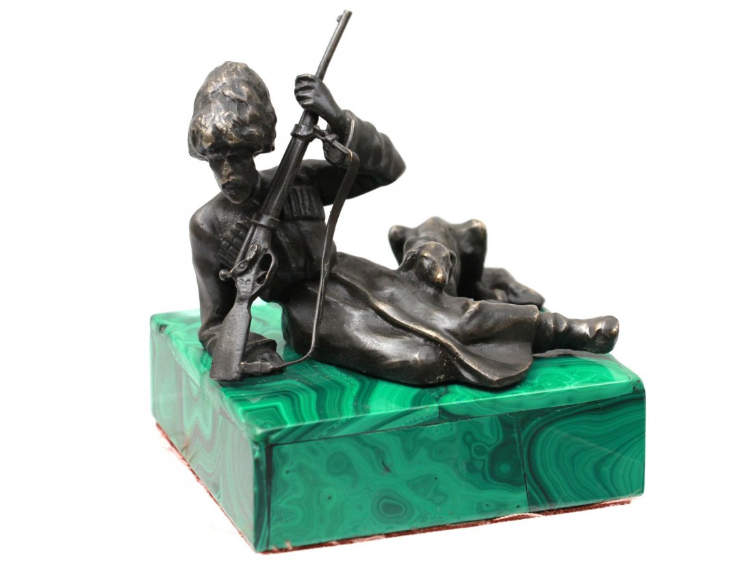 A RUSSIAN BRONZE MALACHITE SCULPTURE BY V GRACHEV (1 of 7)