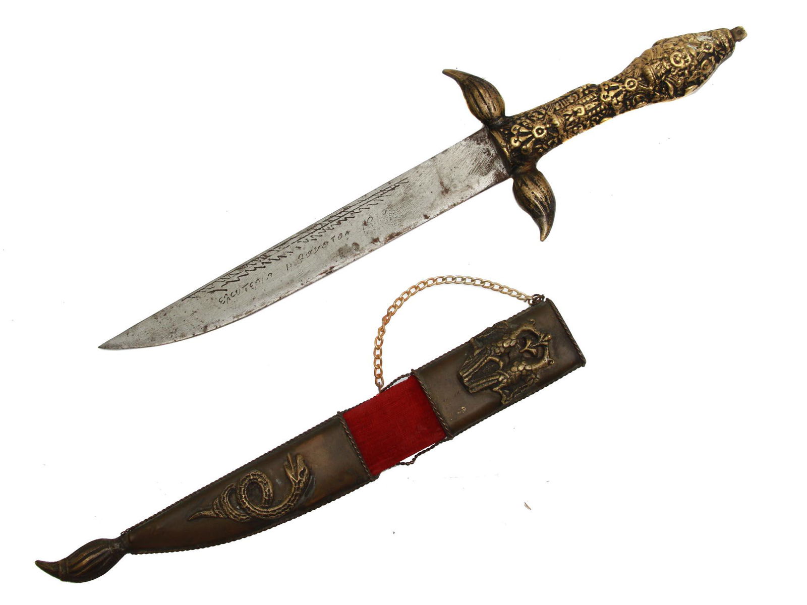 AN ANTIQUE DAGGER ENGRAVED IN GREEK WITH SHEET (1 of 7)