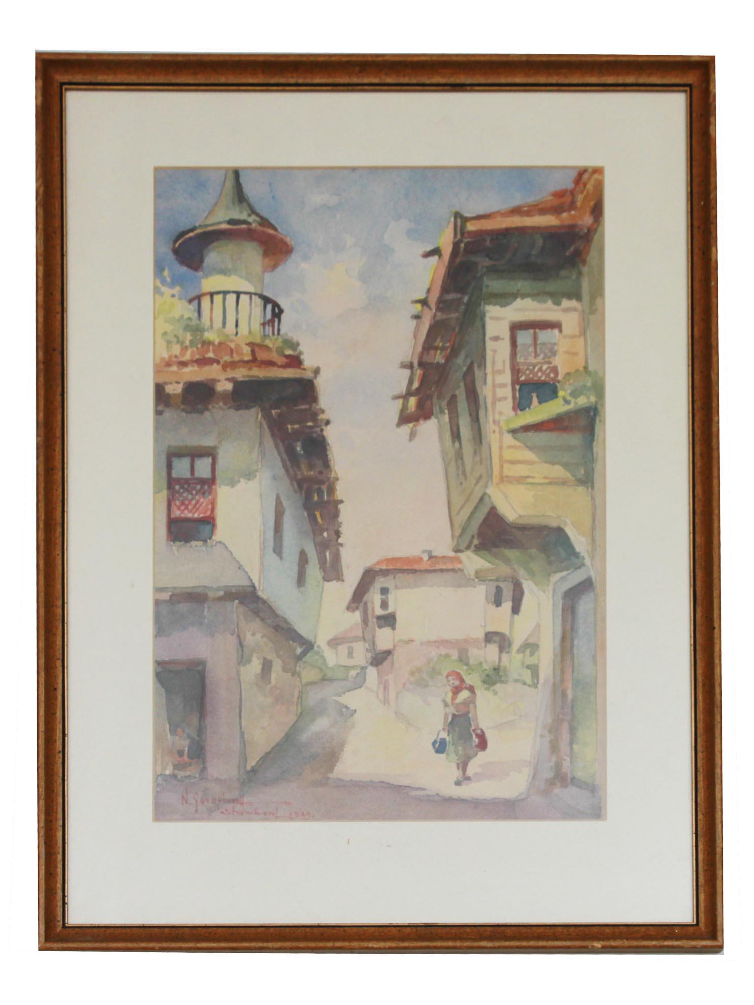 A RUSSIAN WATERCOLOR PAINTING BY N SARAPHANOFF (1 of 5)