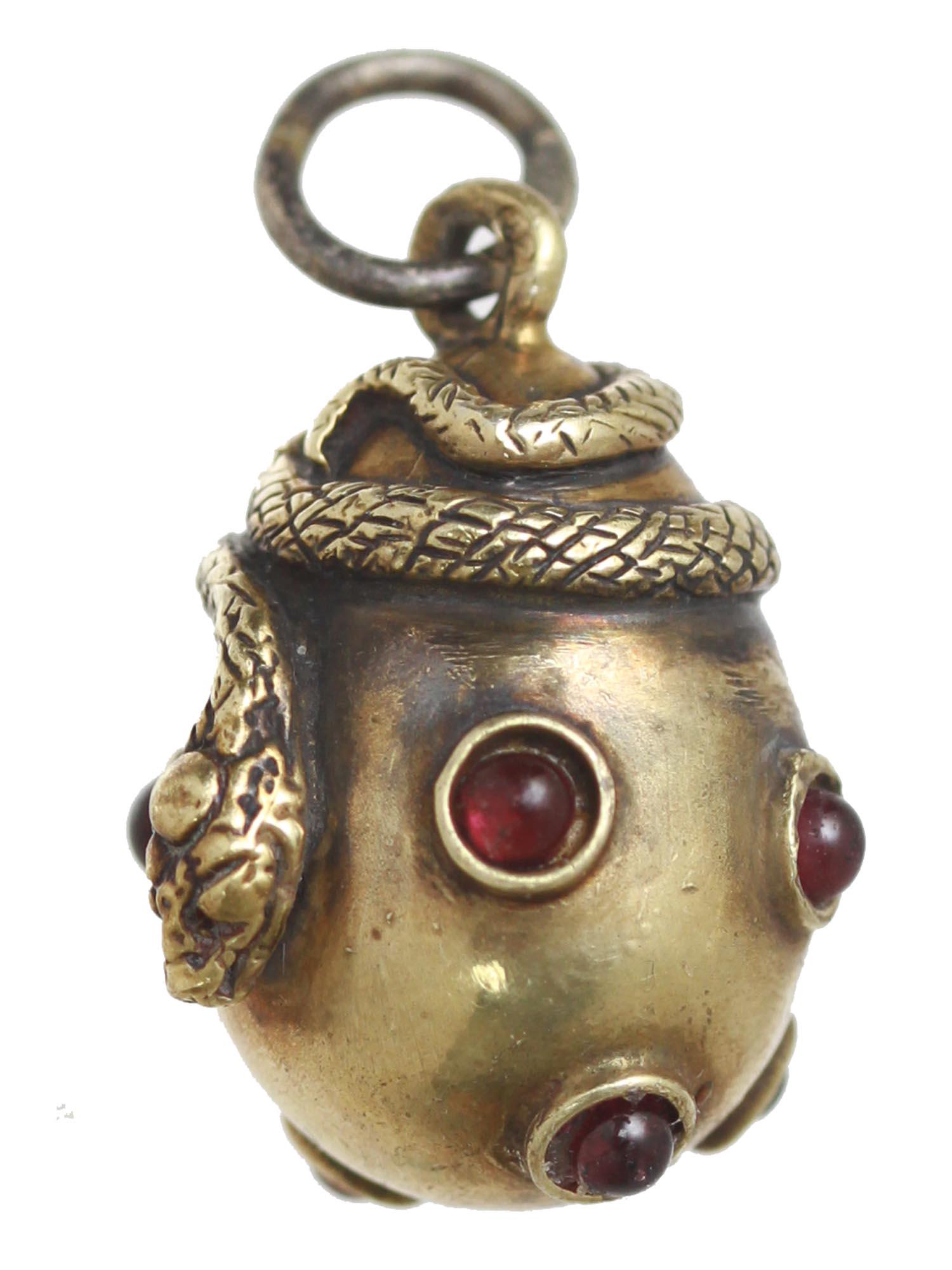 A RUSSIAN GILT SILVER STONES SNAKE EGG PENDANT (1 of 7)