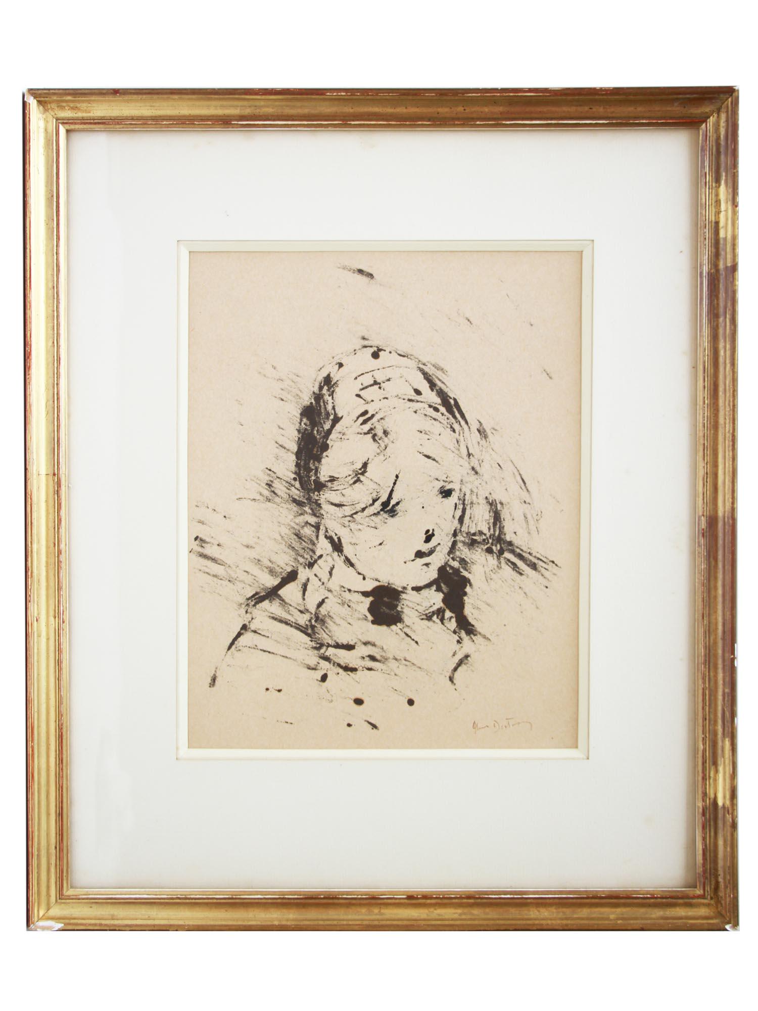 FRENCH INK PAINTING GIRL PORTRAIT BY ABEL BERTRAM (1 of 9)