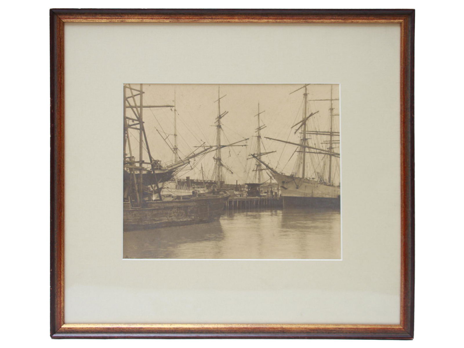 ANTIQUE SEPIA PHOTOGRAPH WITH SHIPS (1 of 4)