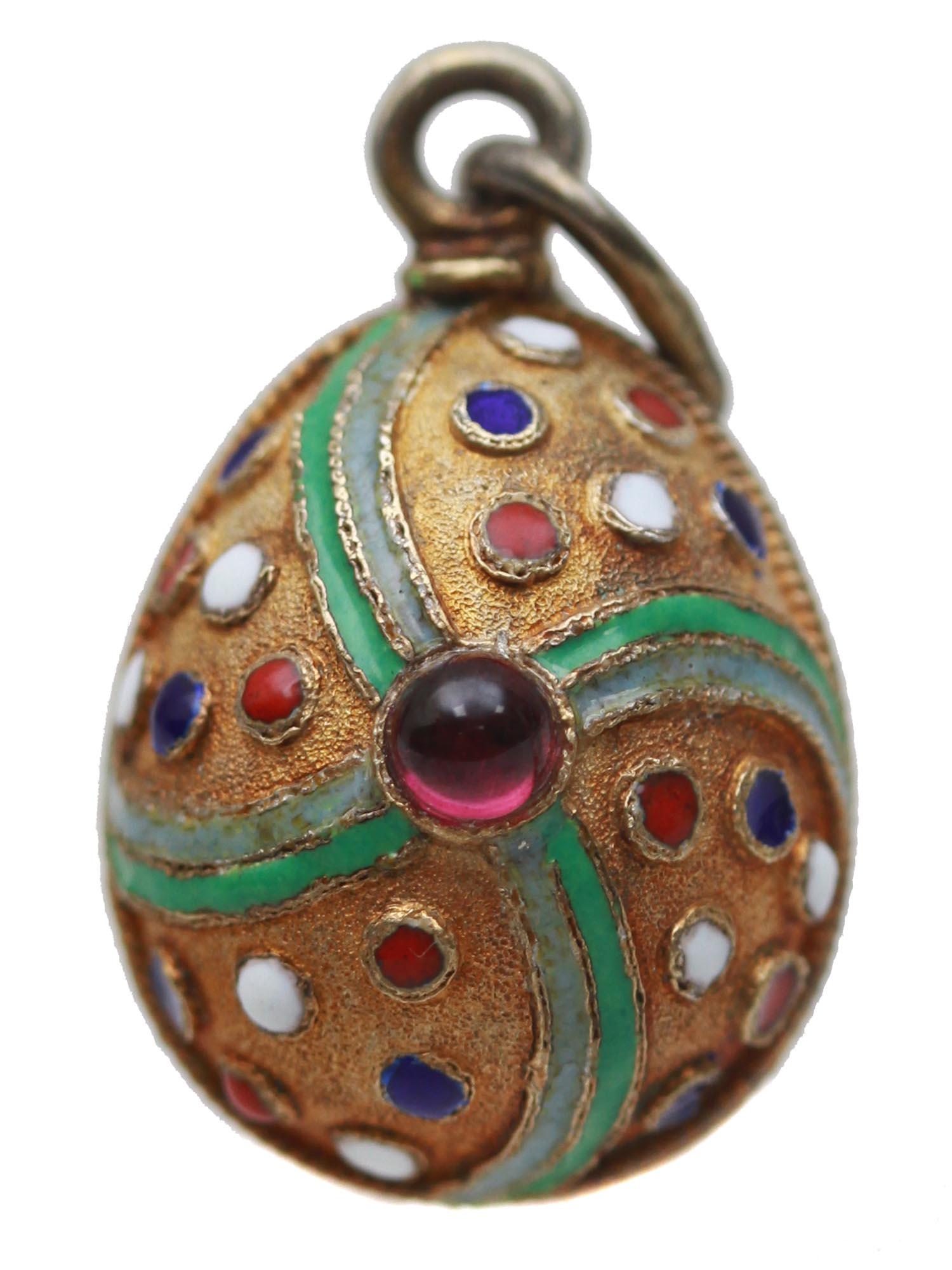 RUSSIAN GILT SILVER CLOISONNE ENAMEL EGG PENDANT (1 of 7)
