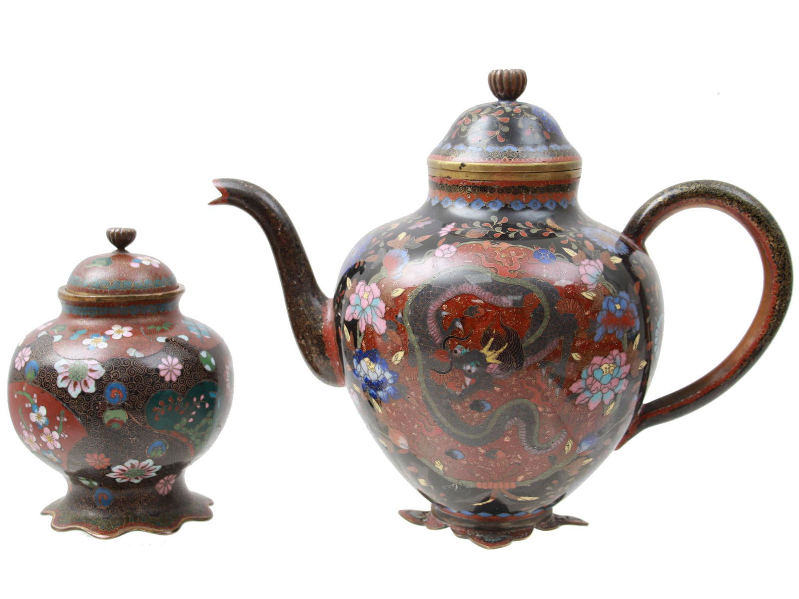 ANTIQUE CHINESE CLOISONNE ENAMEL TEAPOT SUGAR BOWL (1 of 10)