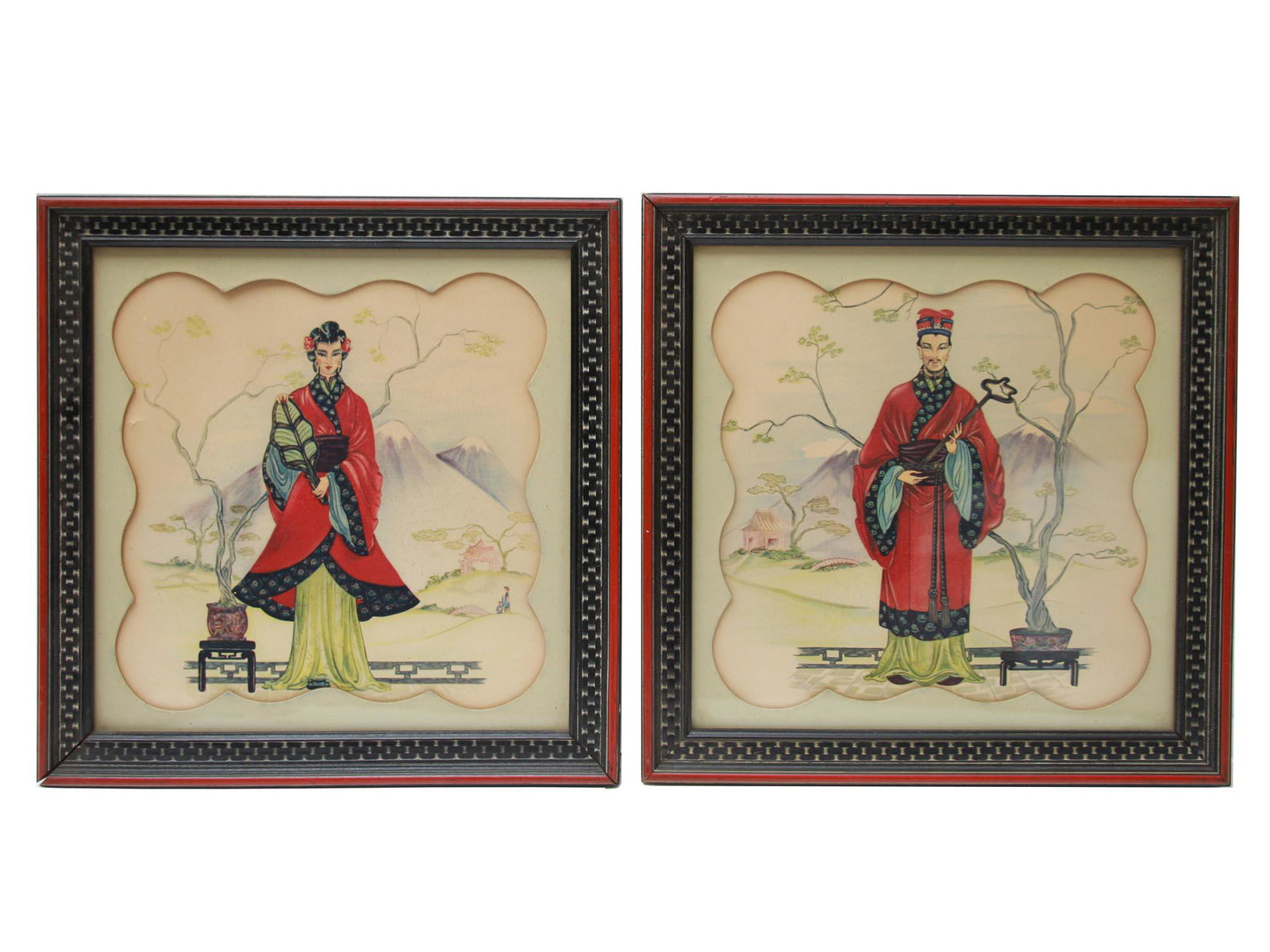 A PAIR OF VINTAGE ASIAN CHINESE PRINTS (1 of 10)