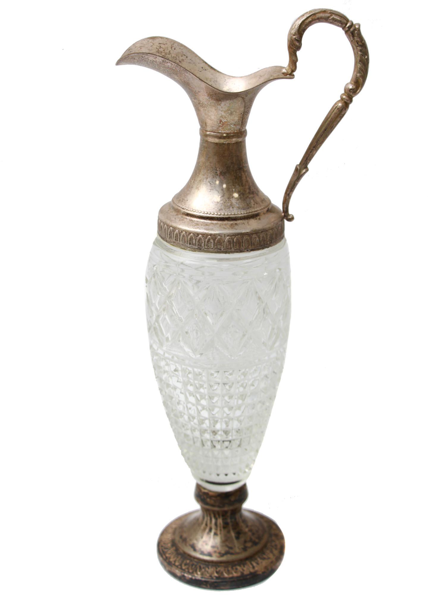 VINTAGE CUT CRYSTAL AND SILVER PLATED PITCHER (1 of 9)