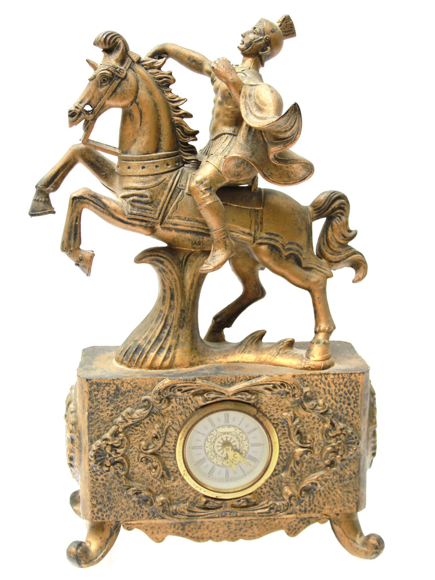 VINTAGE BRONZE FIGURAL MANTEL CLOCK ROMAN SOLDIER (1 of 9)