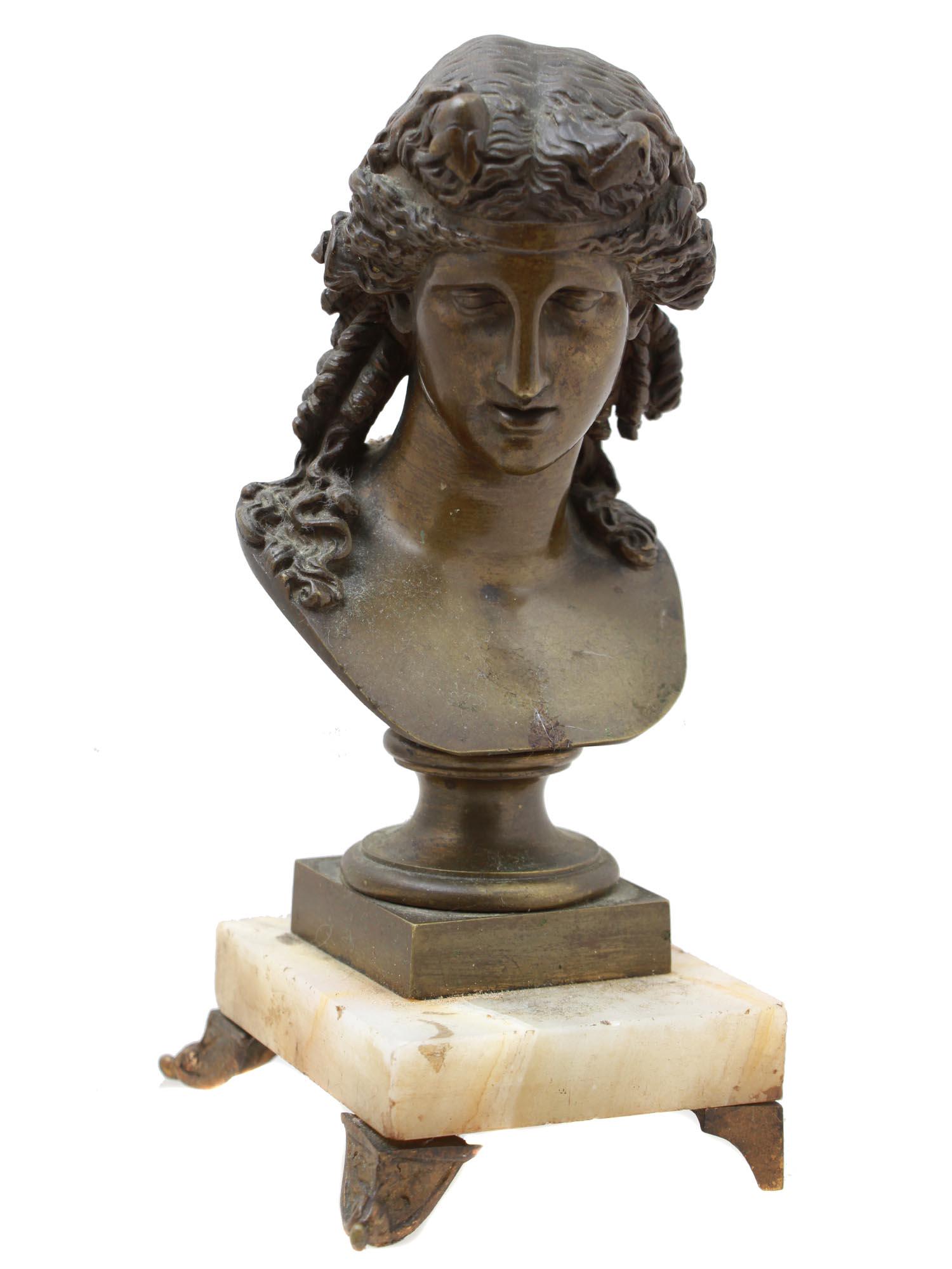 AN ANTIQUE BRONZE BUST OF ARIADNE ON MARBLE BASE (1 of 5)