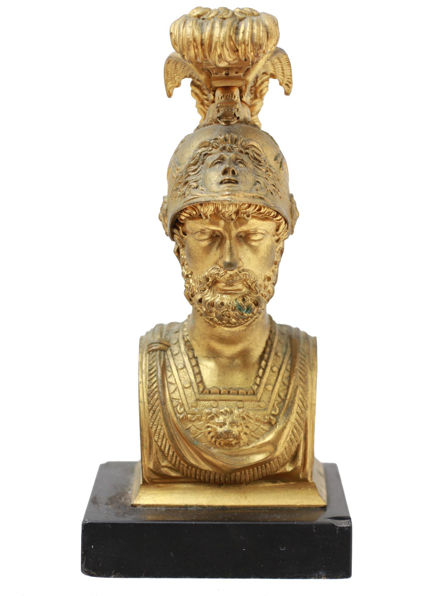AN ANTIQUE GILT BRONZE BUST OF A GENERAL ON A BASE (1 of 7)