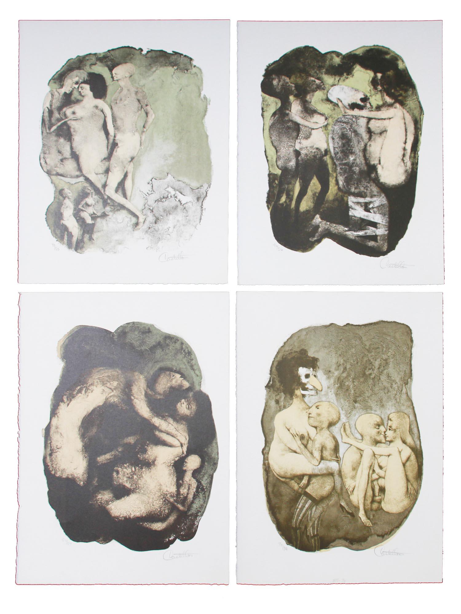 FOUR EROTIC LITHOGRAPHS BY FEDERICO CASTELLON: Federico Castellon (Spanish/ American, 1914-1971) four color lithographs on paper. Erotica #3, 48 of 55; Erotica #11, 46 of 56; Erotica 50 of 57; and Erotica 70 of 84. Signed in pencil lower right. Nu