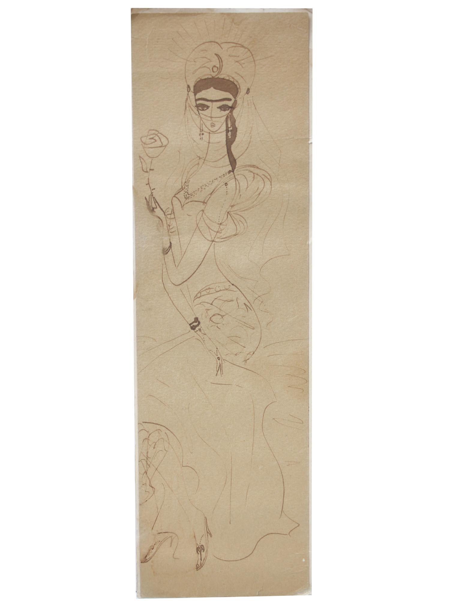 A SOVIET WATERCOLOR PAINTING BY NADEZHDA RUSHEVA: Nadezhda Nikolaevna Rusheva (Soviet, 1952-1969) watercolor painting on paper depicting Shamakhan Queen from The Tale of Tsar Saltan, a tale in verse by Alexander Pushkin, written in 1831. Signed and i