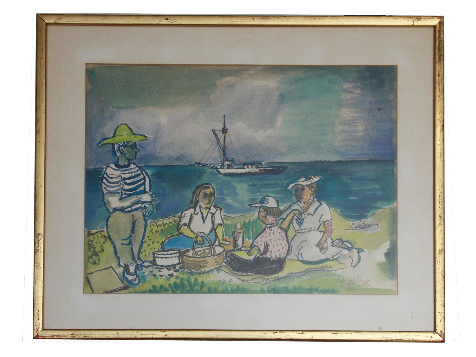 A RUSSIAN WATERCOLOR PAINTING PICNIC BY D BURLIUK (1 of 3)