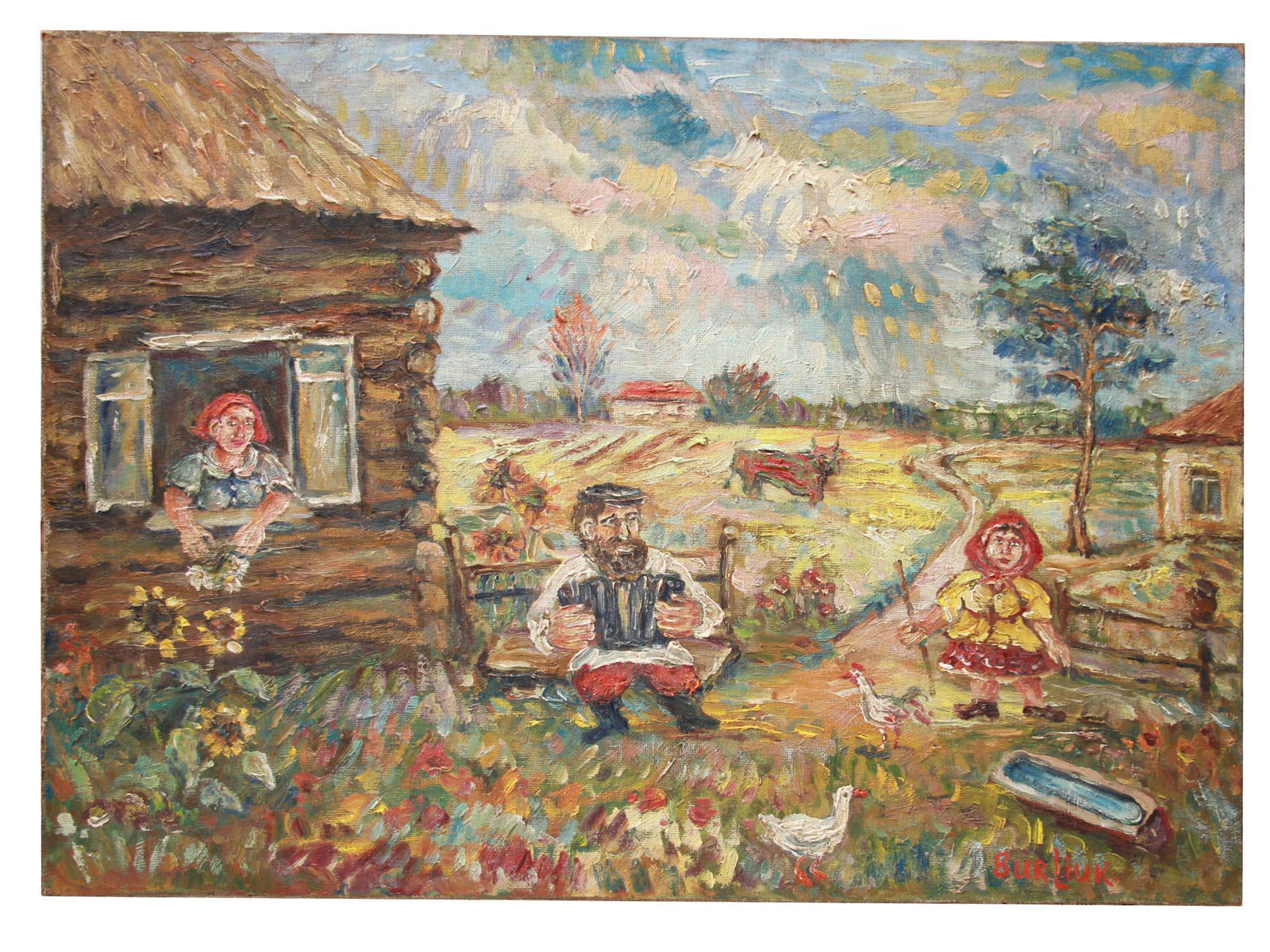 RUSSIAN OIL PAINTING PEASANT BY DAVID BURLIUK (1 of 7)