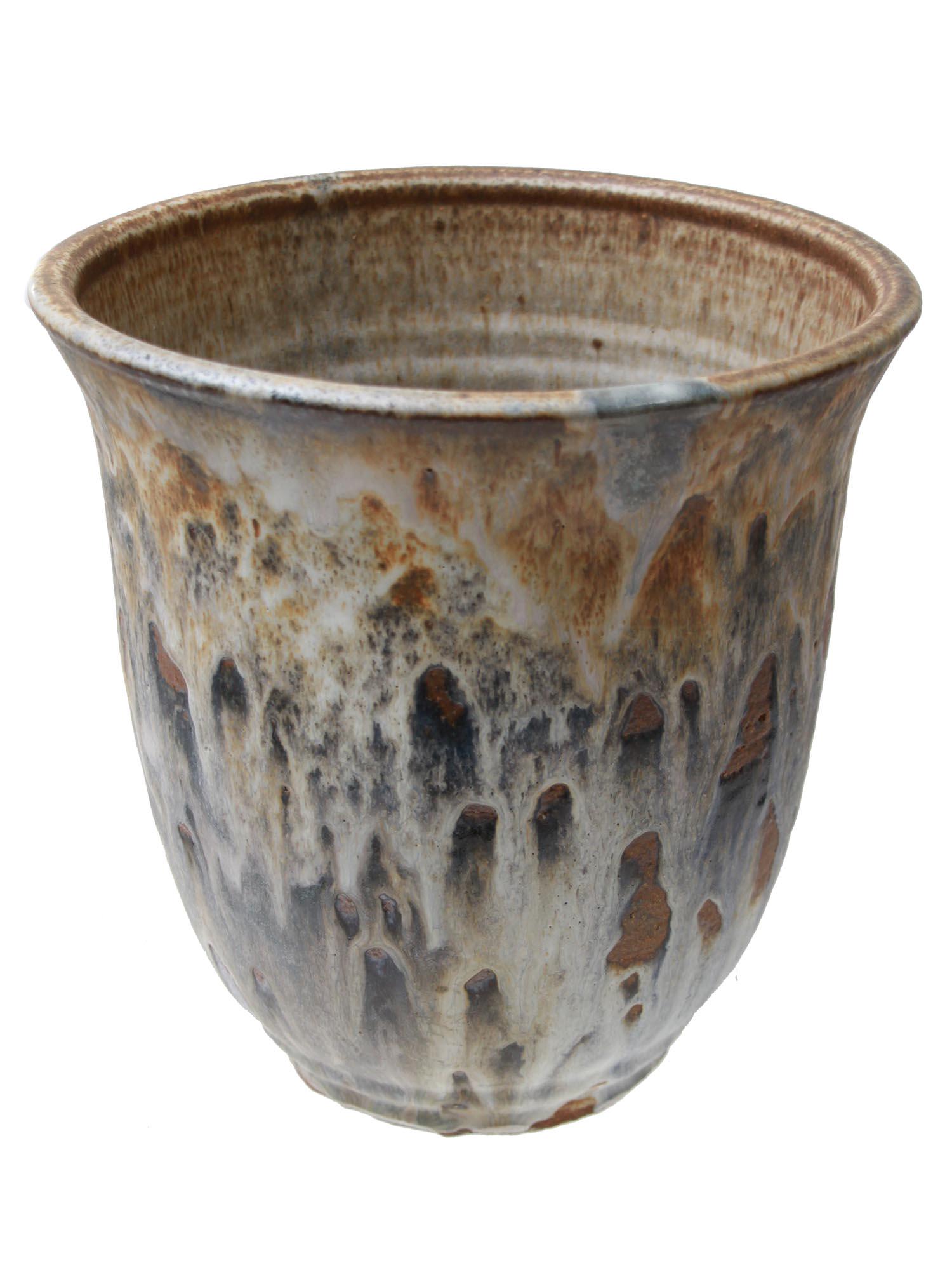 A VINTAGE LEA HALPERN HOLLAND ART CERAMIC VASE: Lea Halpern (Dutch, 1899-1985) handmade vase expanding towards the top The surface is covered with flowing glaze in various shades, creating a picturesque effect. Bears the William Doyle auction house