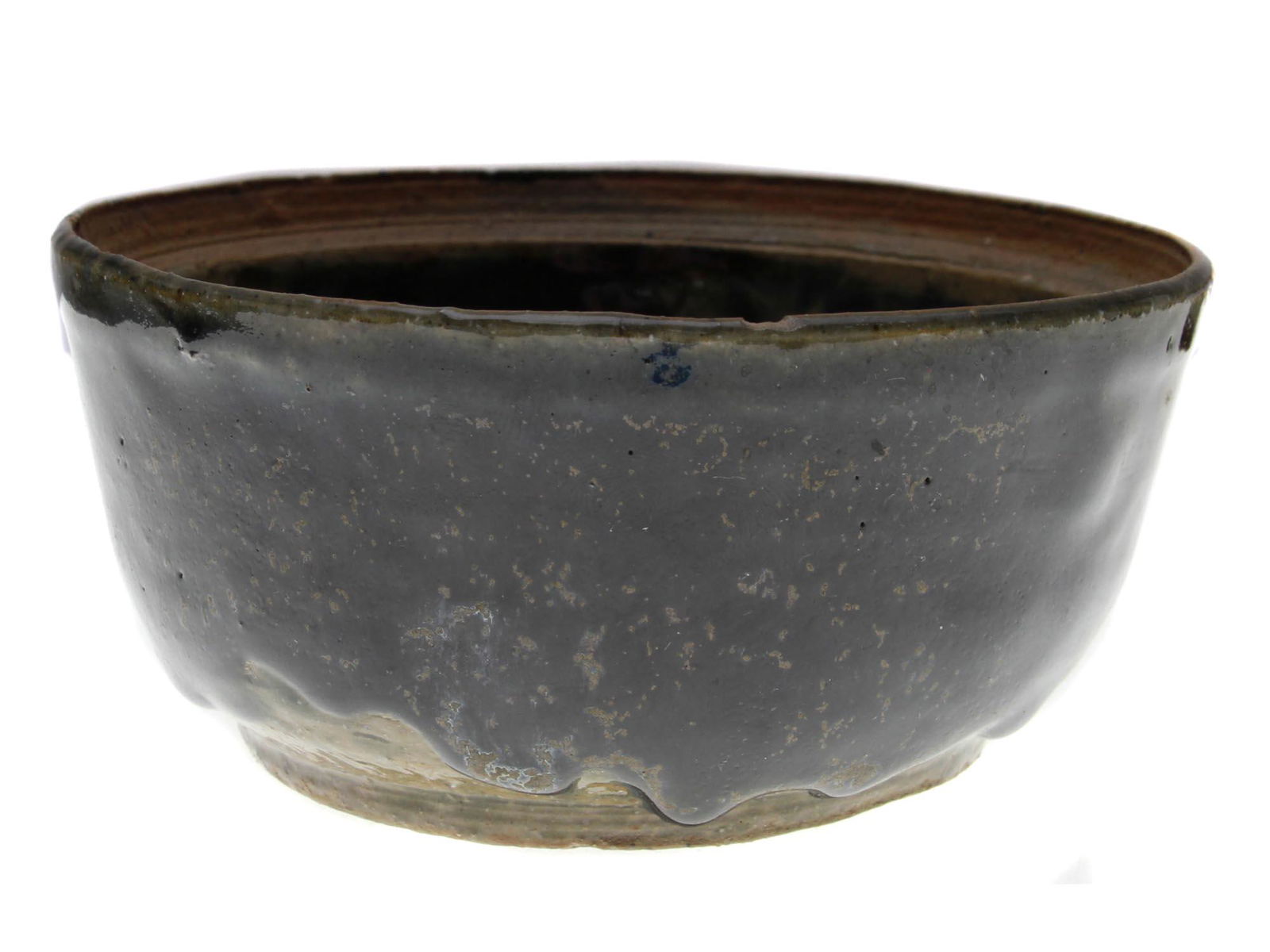 VINTAGE ARTISTIC GLAZED CERAMIC BOWL LEA HALPERN: Lea Halpern (Dutch, American, 1901-1985) artistic ceramic bowl covered with glaze in dark shade. Signed by the artist, L. Halpern, and numbered, 111, on the bottom. Circa 1920s - 1940s. Lea Halpern wa
