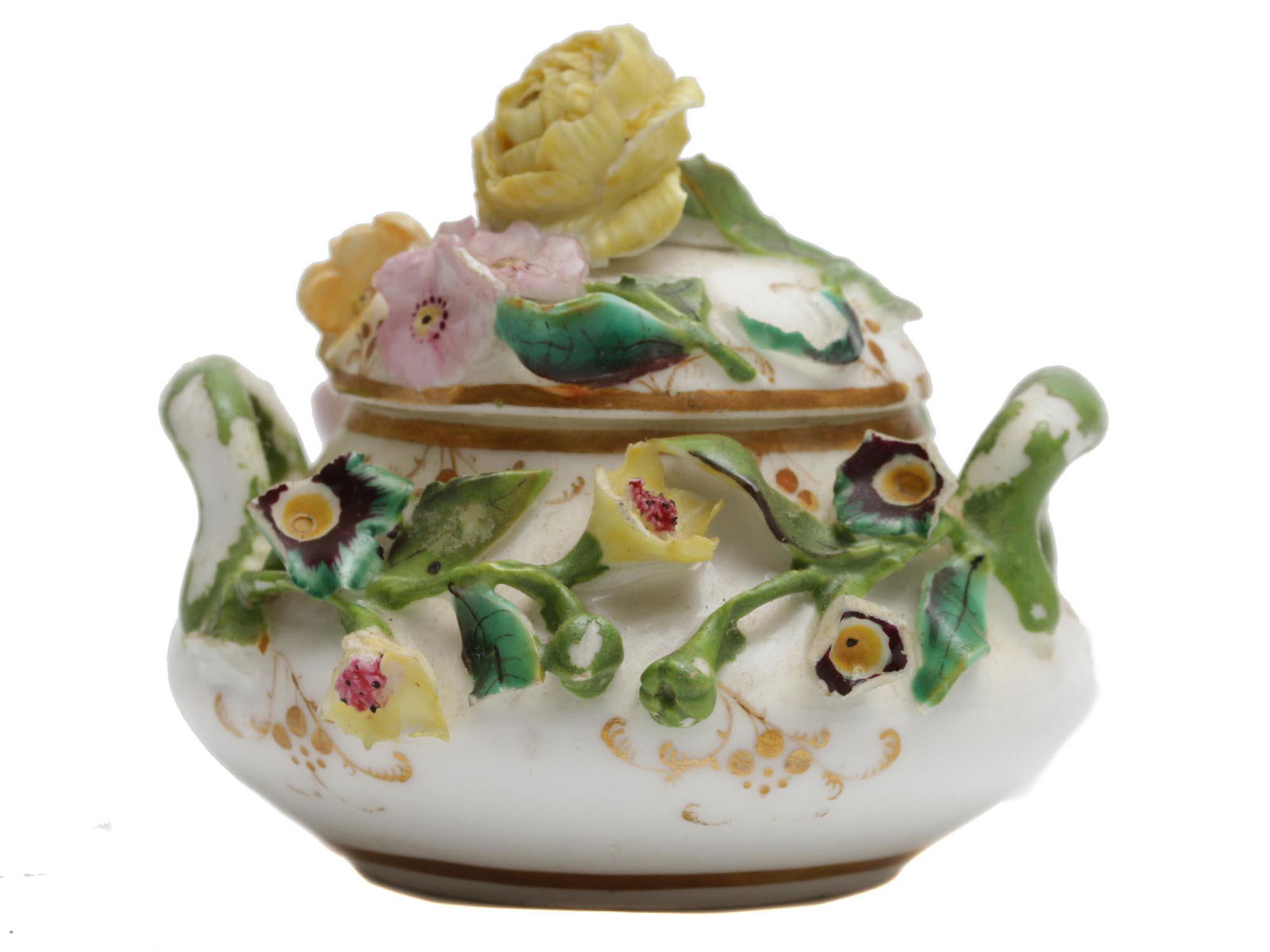 A MINIATURE ANTIQUE PRCELAIN POT FLOWER DECORATIONS (1 of 7)