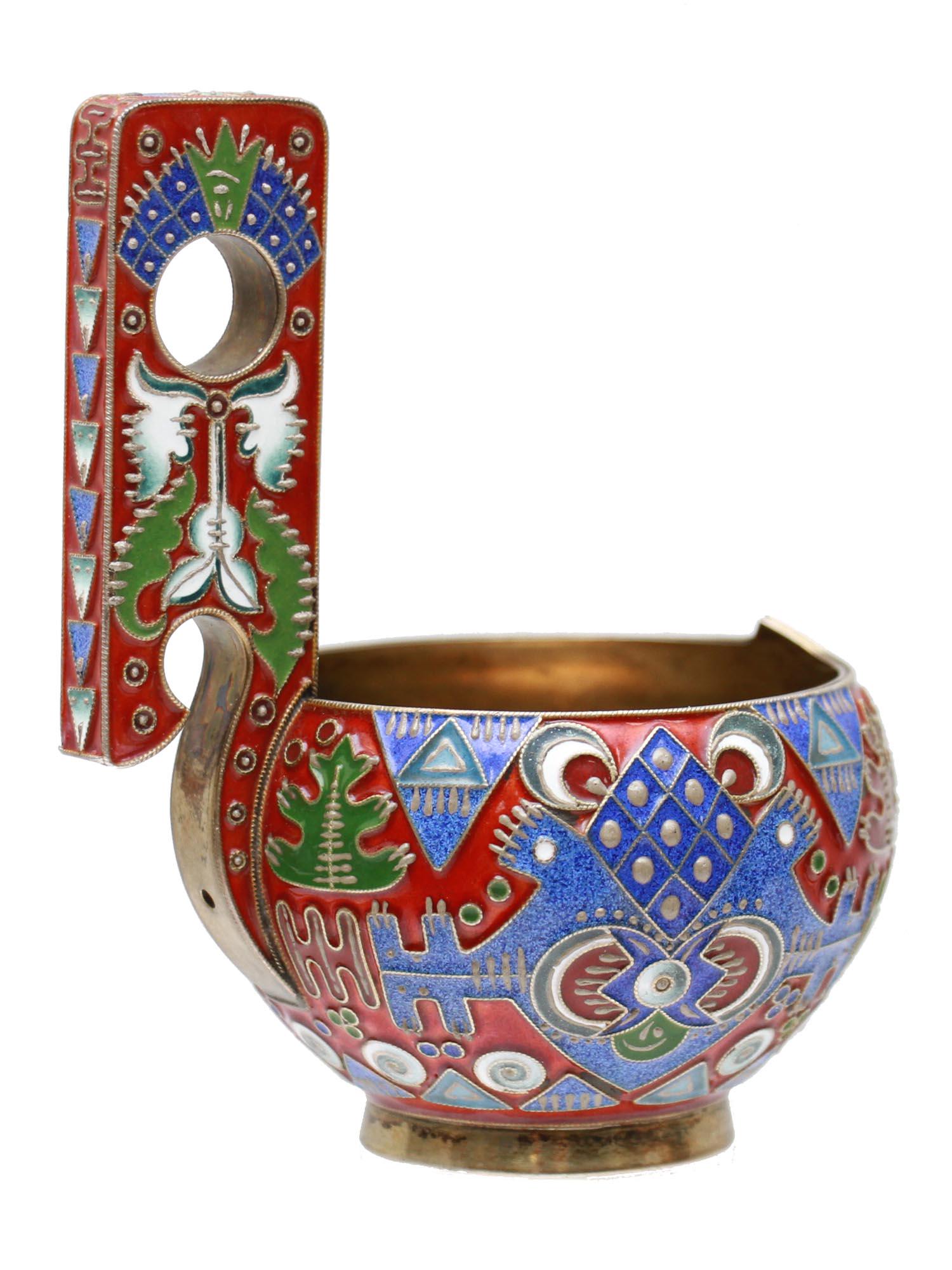 A RUSSIAN GILT SILVER AND ENAMELED KOVSH (1 of 5)
