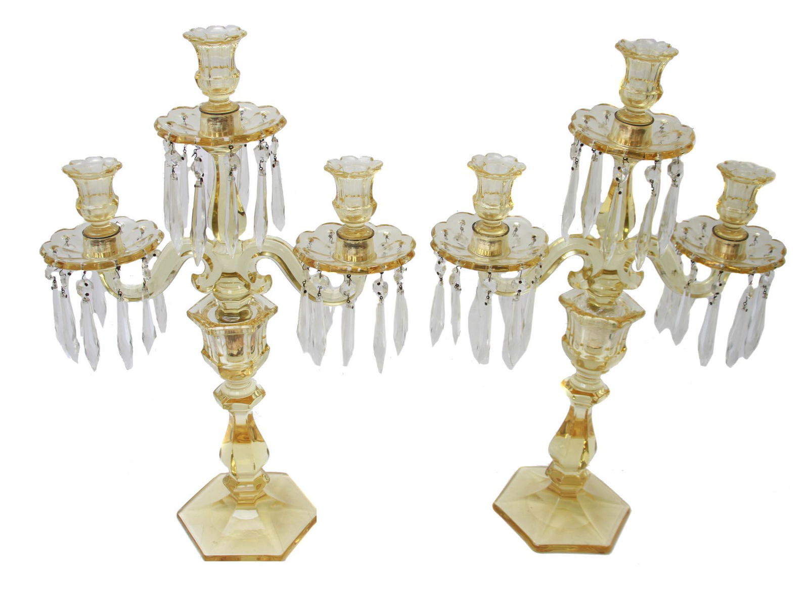 A PAIR OF VINTAGE CUT-GLASS CANDELABRA (1 of 9)