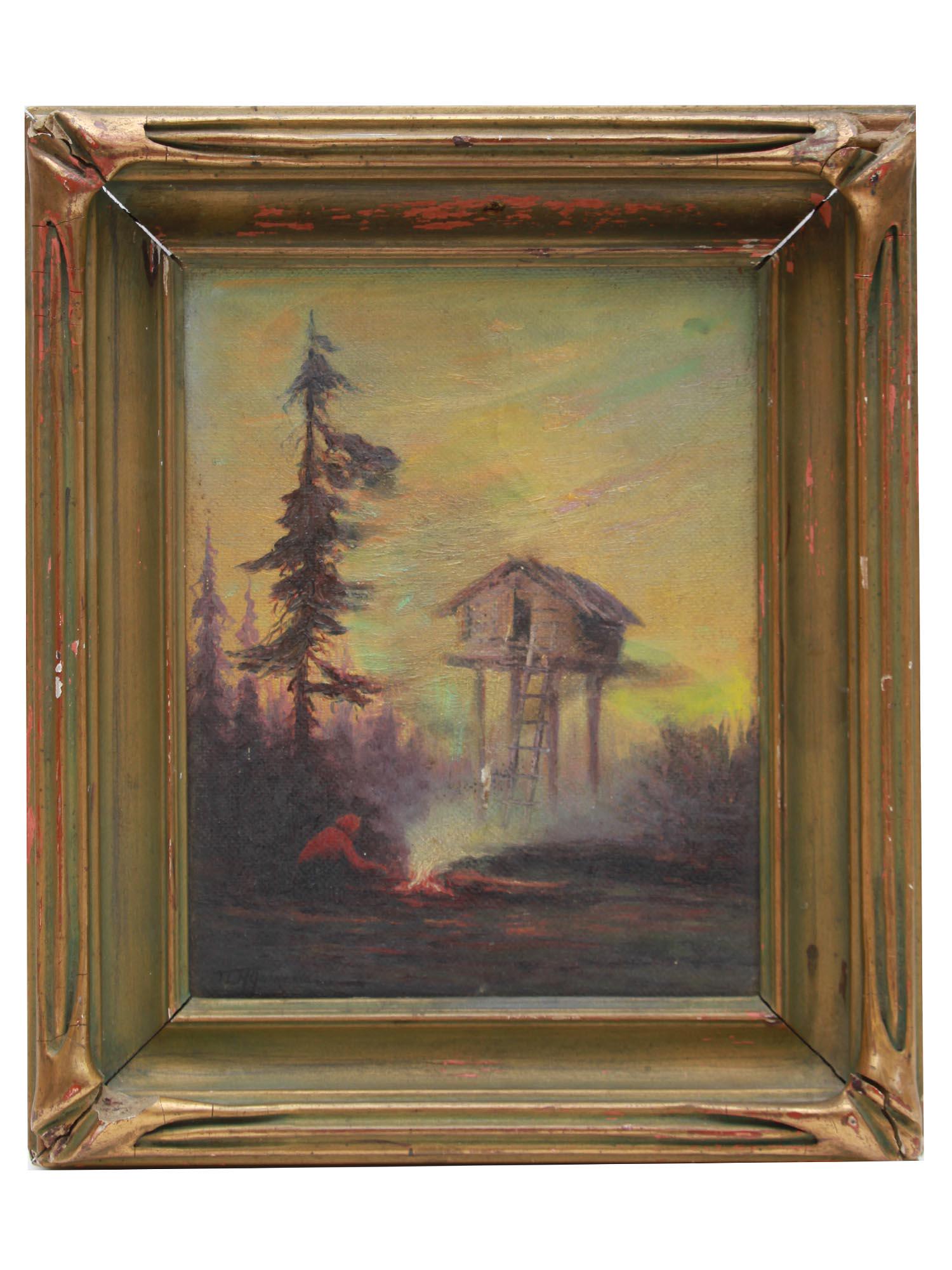 AN ANTIQUE OIL ON CANVAS NORTH WEST COAST SCENE (1 of 4)