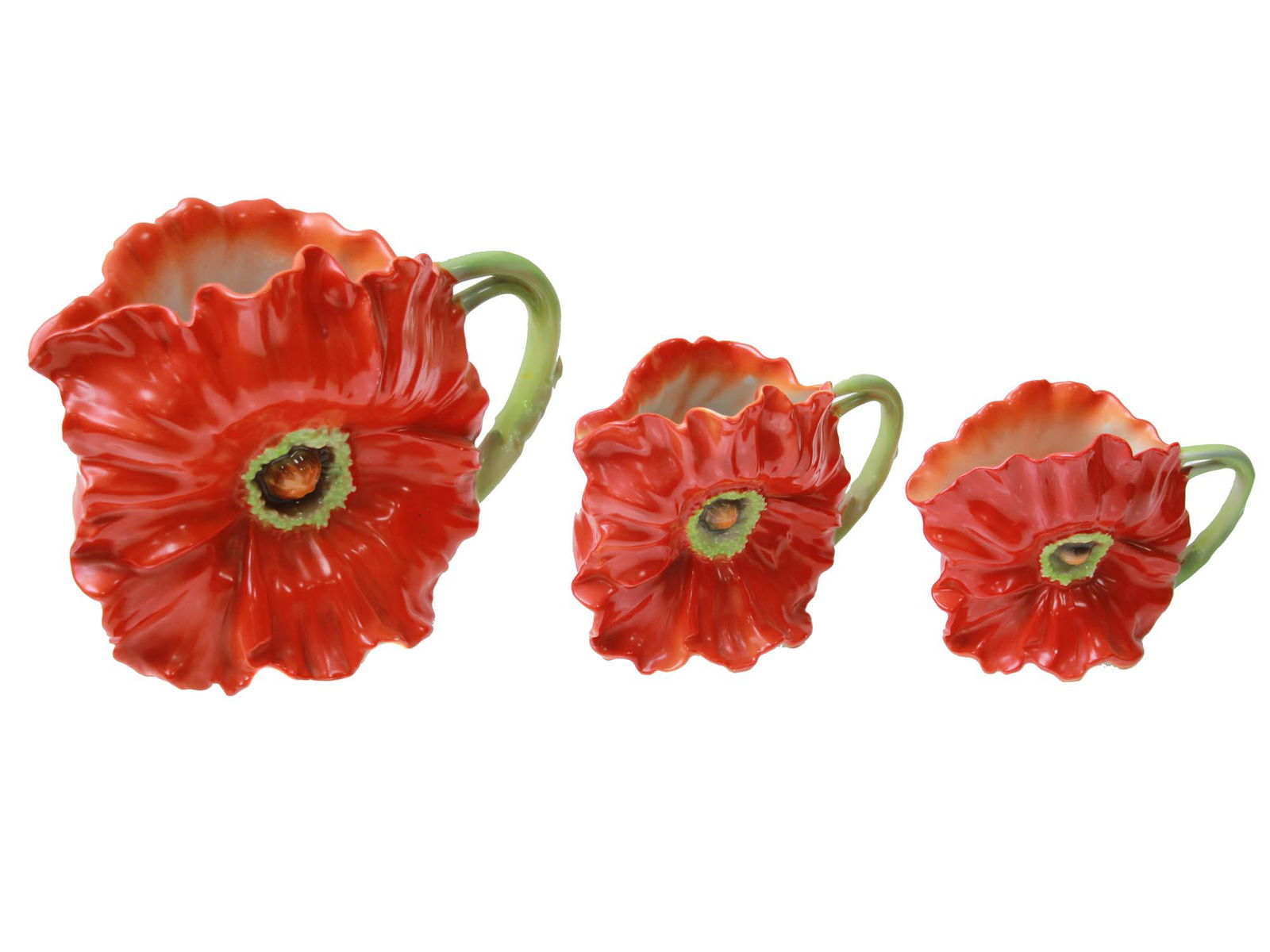 A ROYAL BAYREUTH PORCELAIN POPPY SET OF THREE PCS (1 of 7)