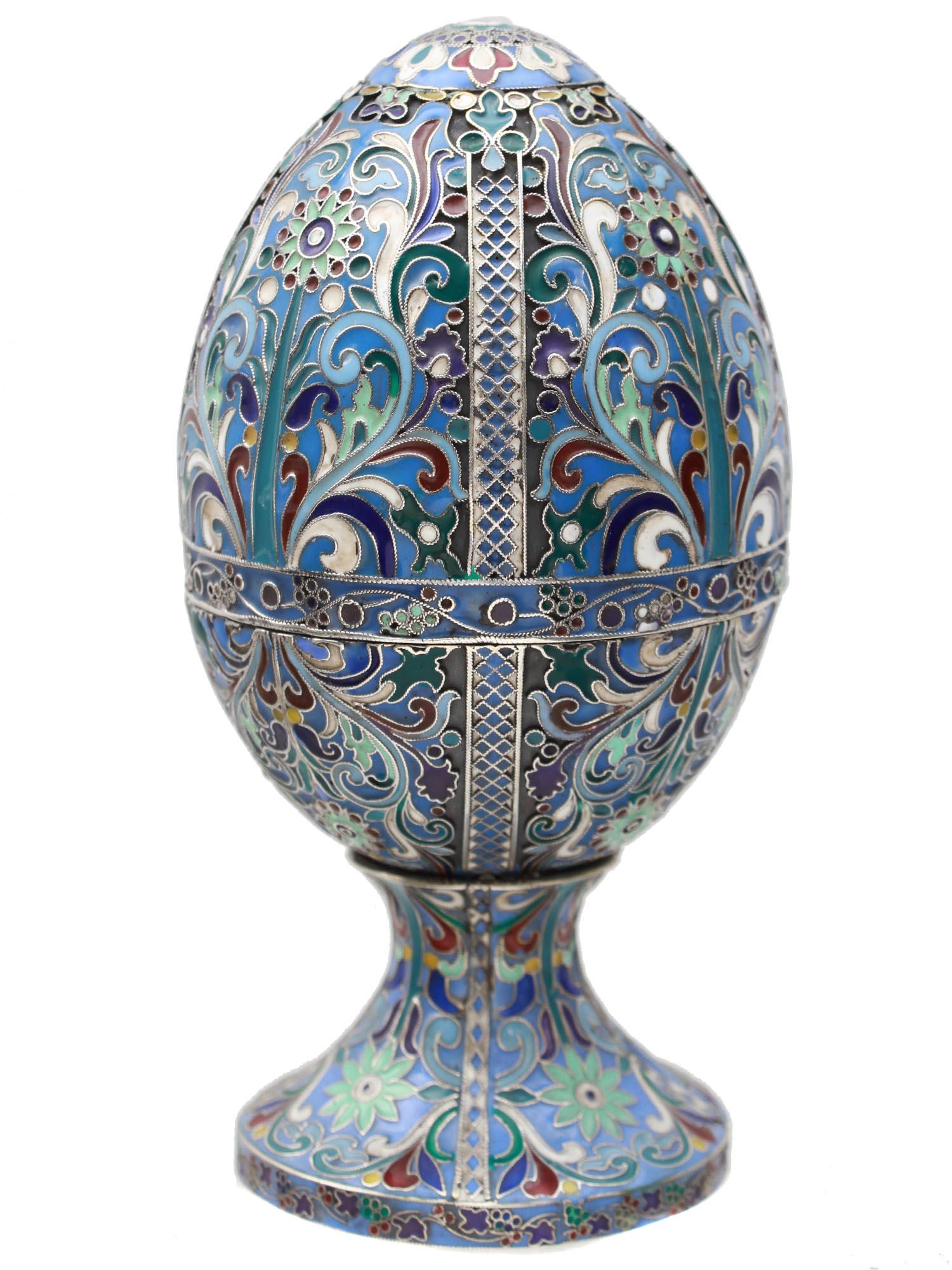 RUSSIAN SILVER & CLOISONNE ENAMEL EGG TRINKET BOX (1 of 10)