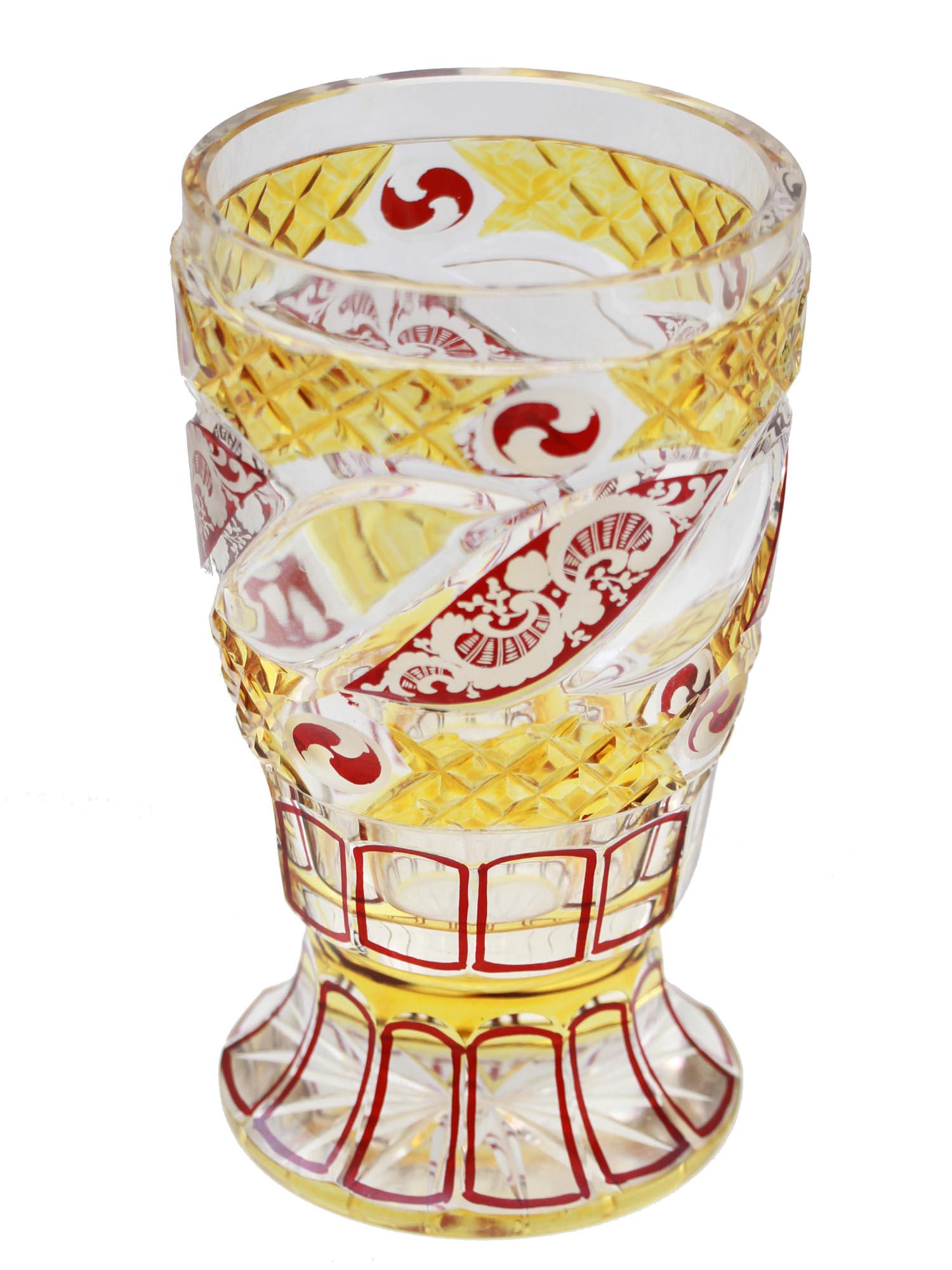 AN ANTIQUE BOHEMIAN CUT CRYSTAL COLORED TUMBLER (1 of 4)