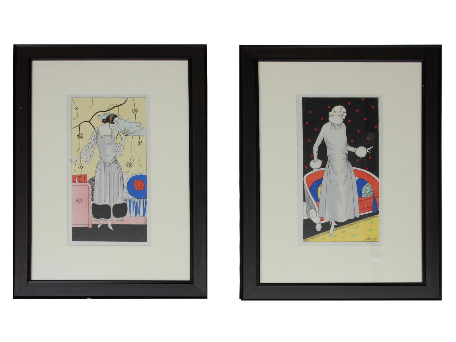 A PAIR FRENCH ART DECO POCHOIR PRINT BY BARBIER (1 of 9)