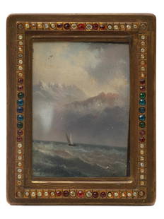 A RUSSIAN MARINE OIL PAINTING BY IVAN AIVAZOVSKY: Ivan Konstantinovich Aivazovsky (Russian, 1817-1900) oil painting on canvas depicting a Marine scene with boats, 1877. Signed lower left. Dated lower right. Framed. Ivan Aivazovsky is the most famous