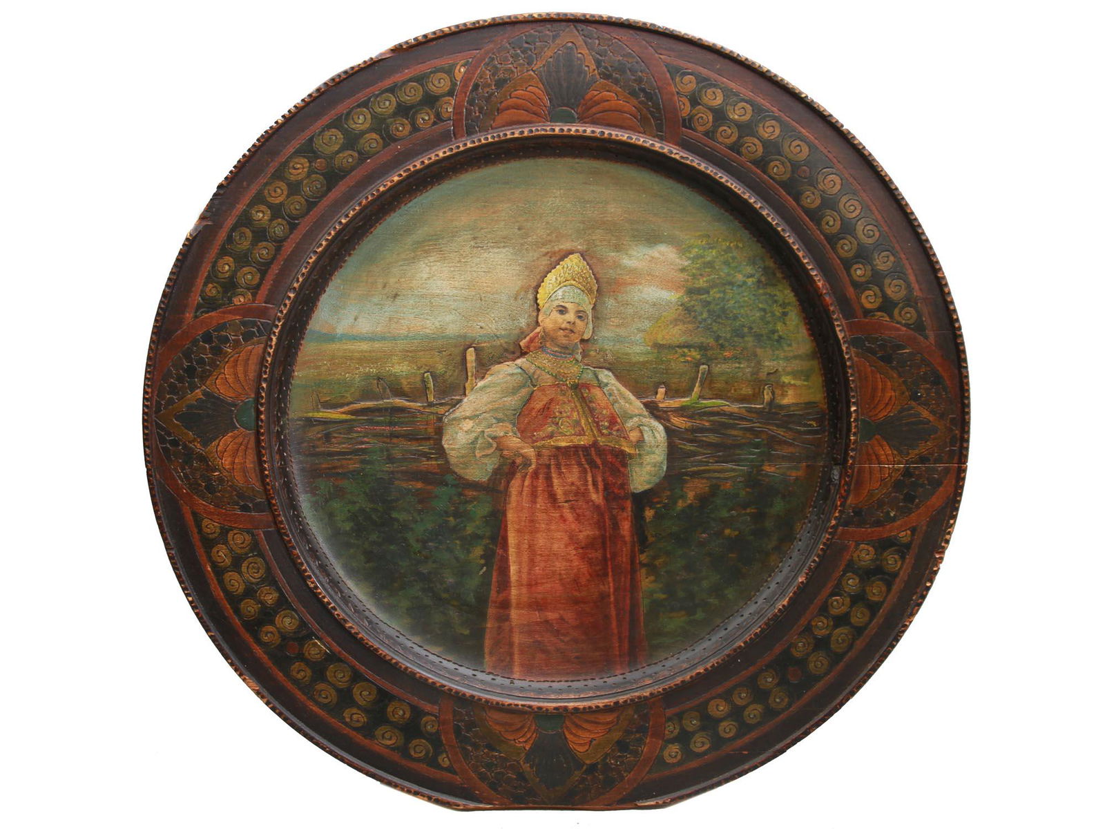 AFTER MAKOVSKY RUSSIAN PAINTED WOOD CURVED PLATE (1 of 7)