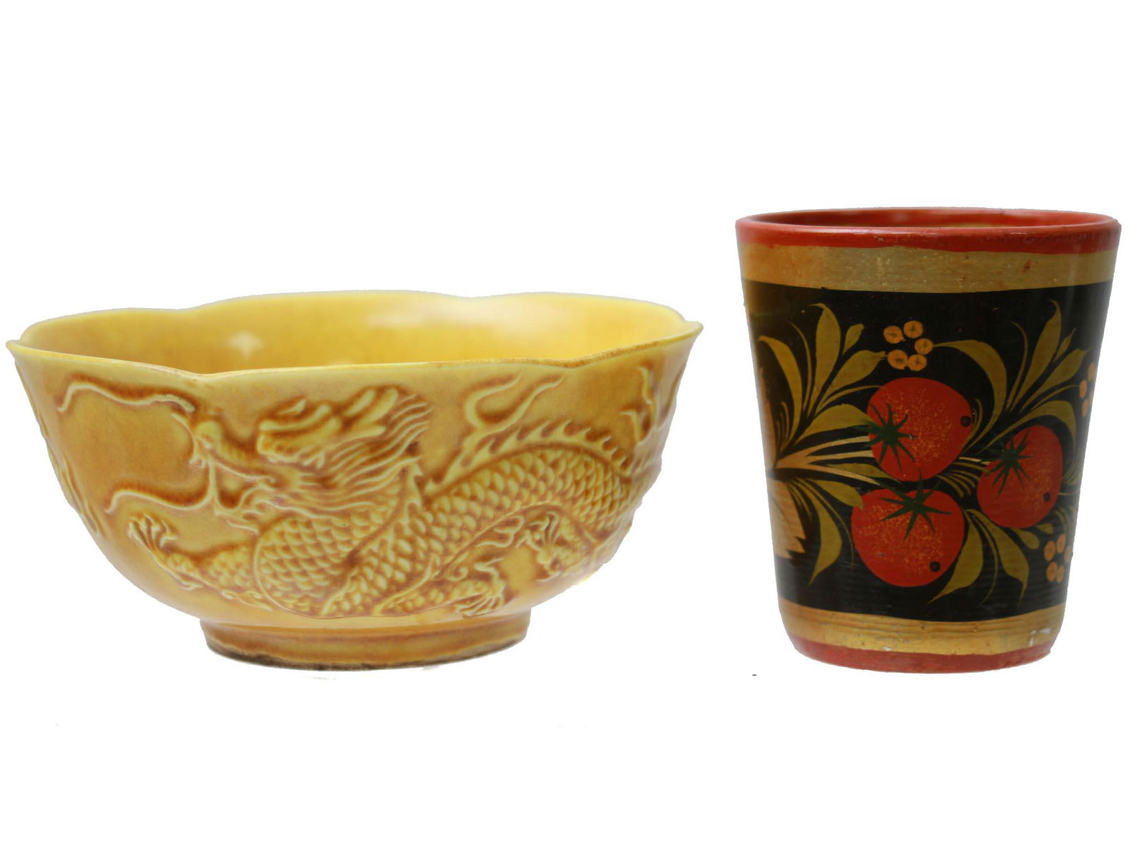SET OF CHINESE CERAMIC BOWL AND RUSSIAN WOOD MUG (1 of 7)