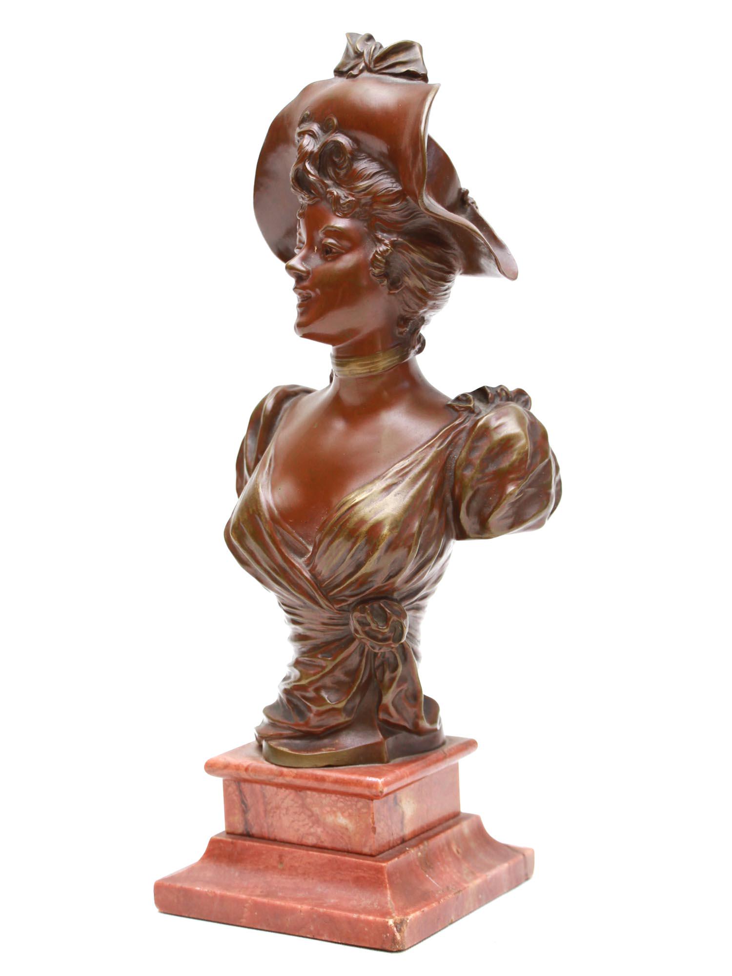 A FRENCH BRONZE BUST OF WOMAN BY MARCEL DEBUT (1 of 8)