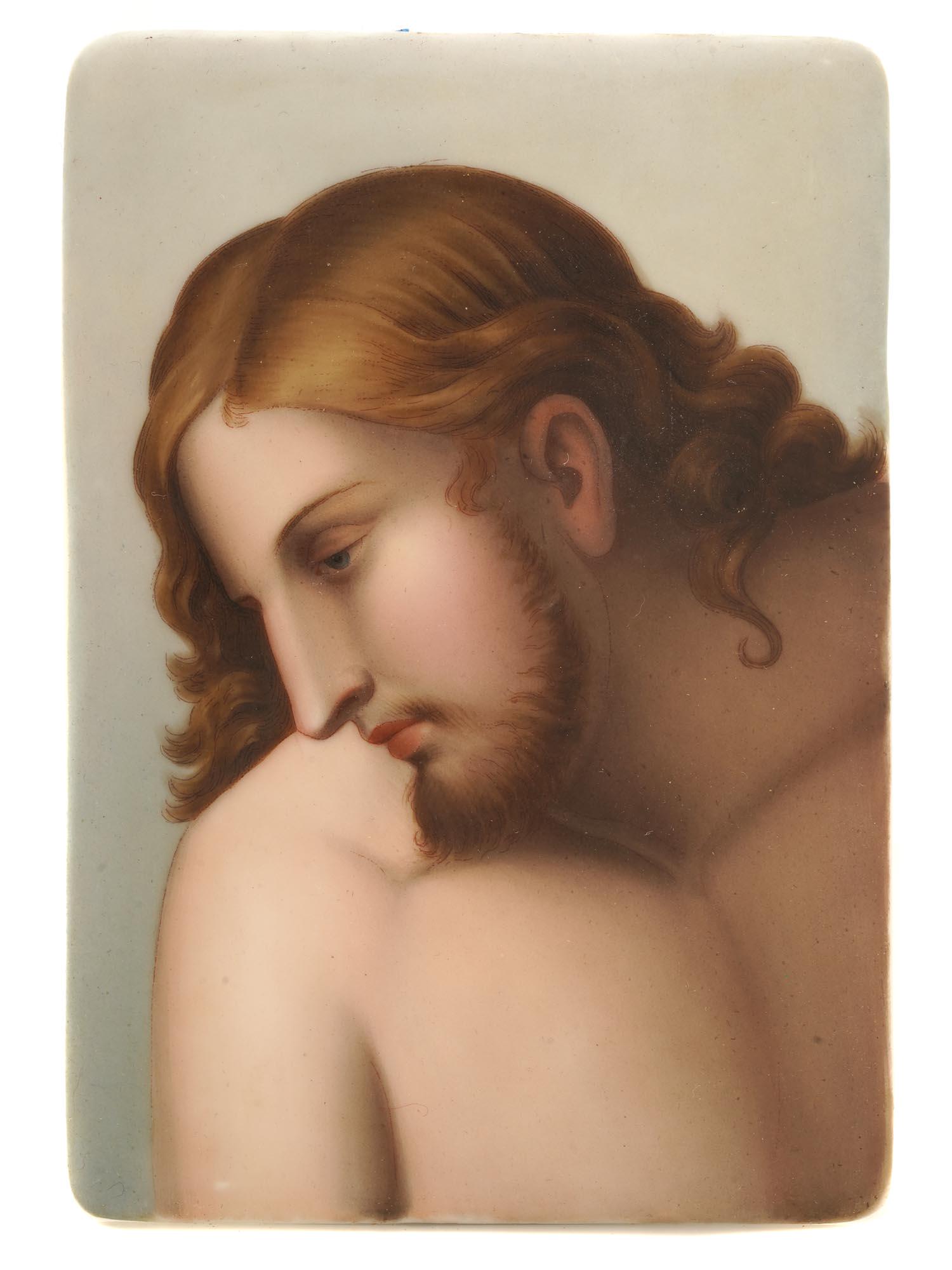 AN ANTIQUE RUSSIAN PORCELAIN PLAQUE OF JESUS CHRIST (1 of 2)