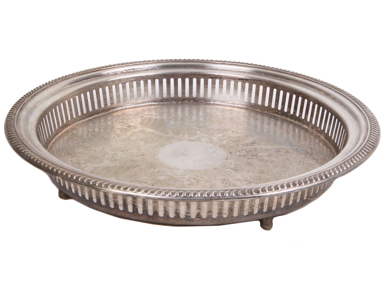 A MID CENTURY LARGE SILVER PLATED SERVING TRAY (1 of 5)